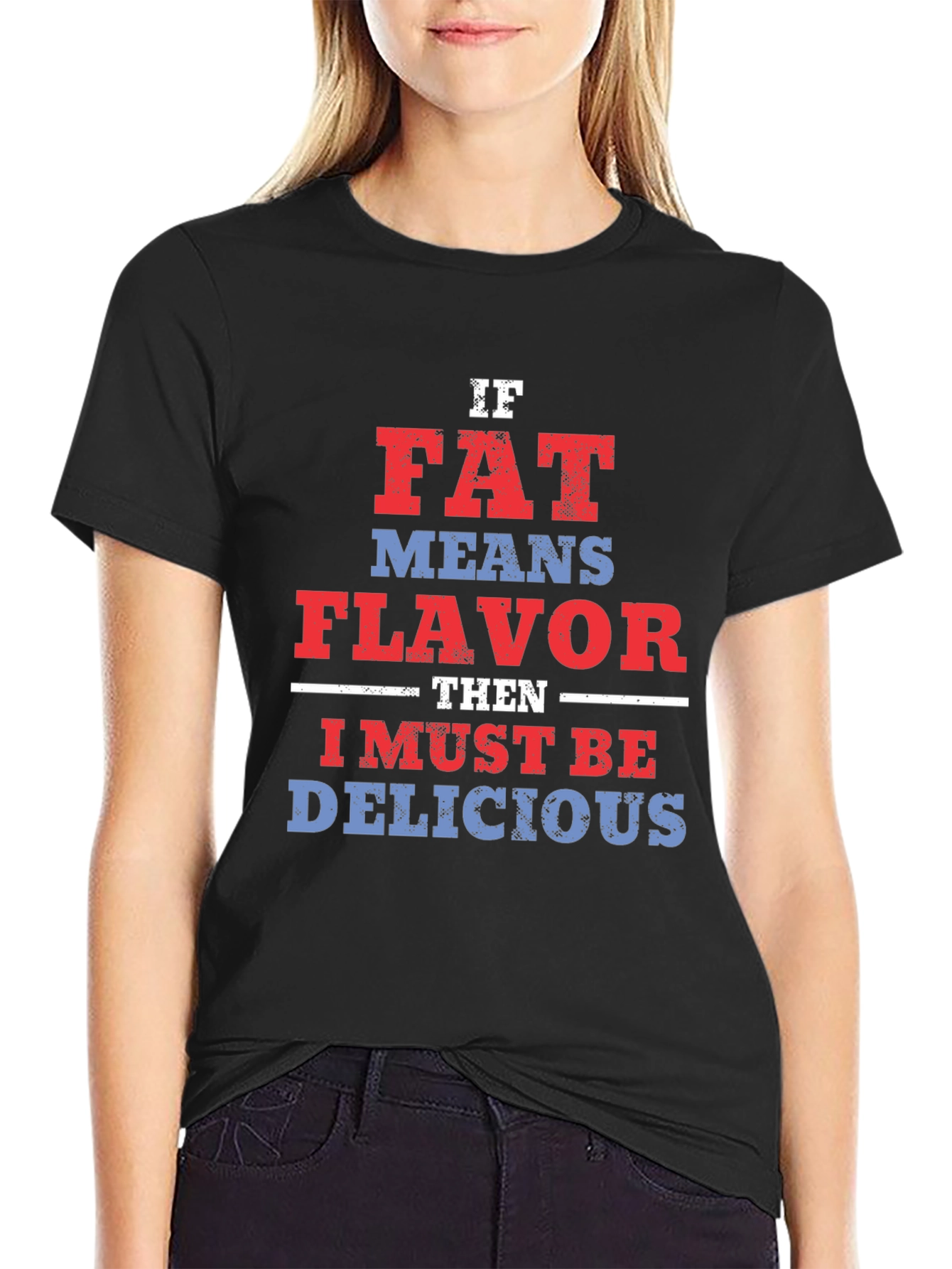 Black Funny 'Fat Means Flavor' Graphic T-Shirt view 2