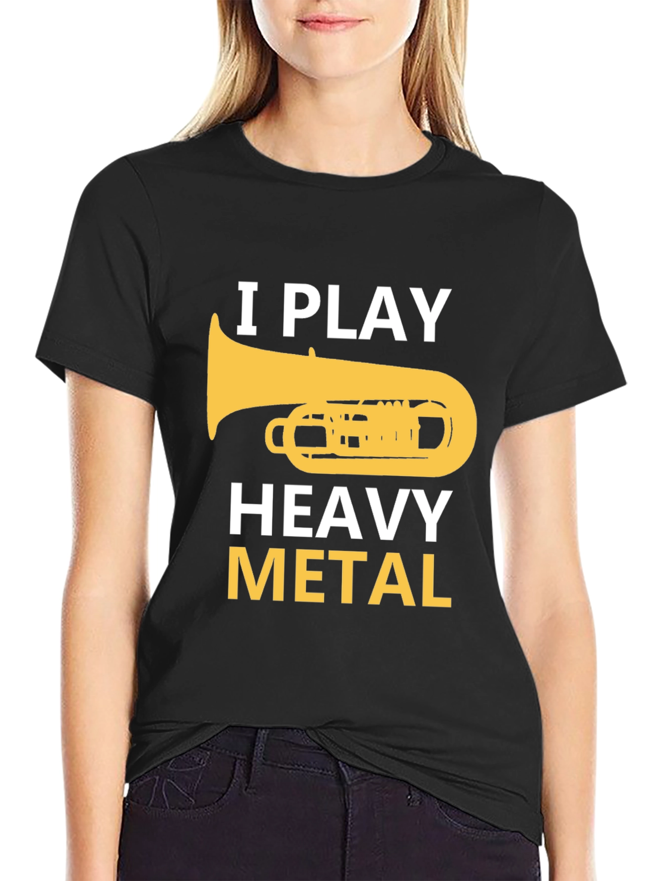 Black I Play Heavy Metal Tuba Musician Graphic Tee view 2