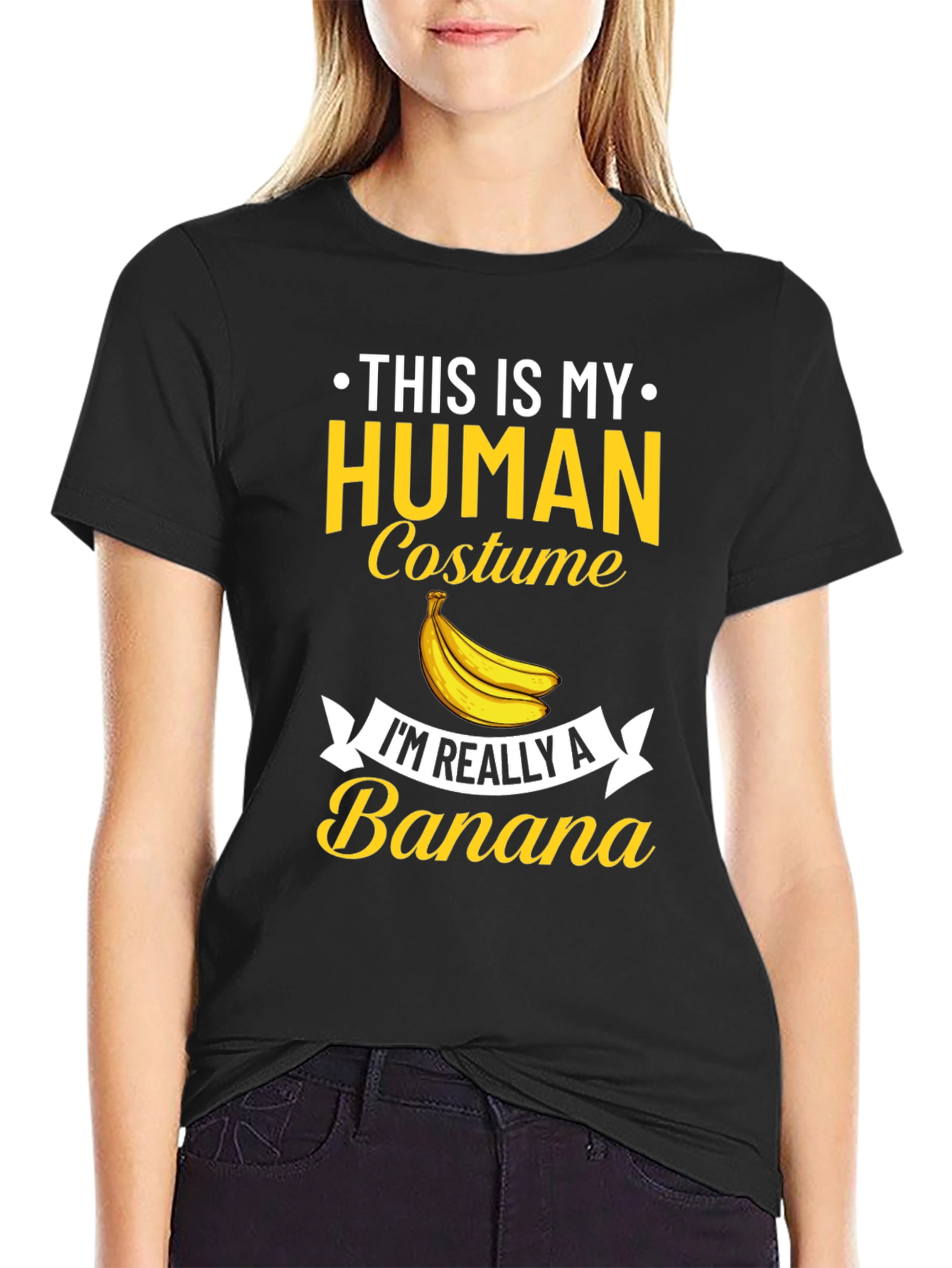 Black Human Costume Banana T-Shirt - Funny Novelty Tee view 2