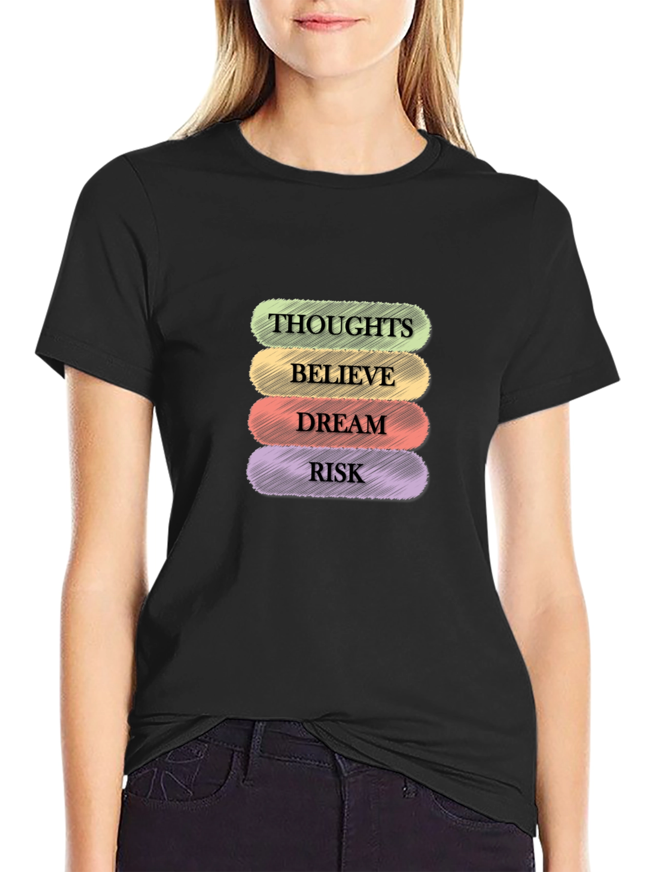 Black Thoughts, Believe, Dream, Risk Graphic Tee view 2