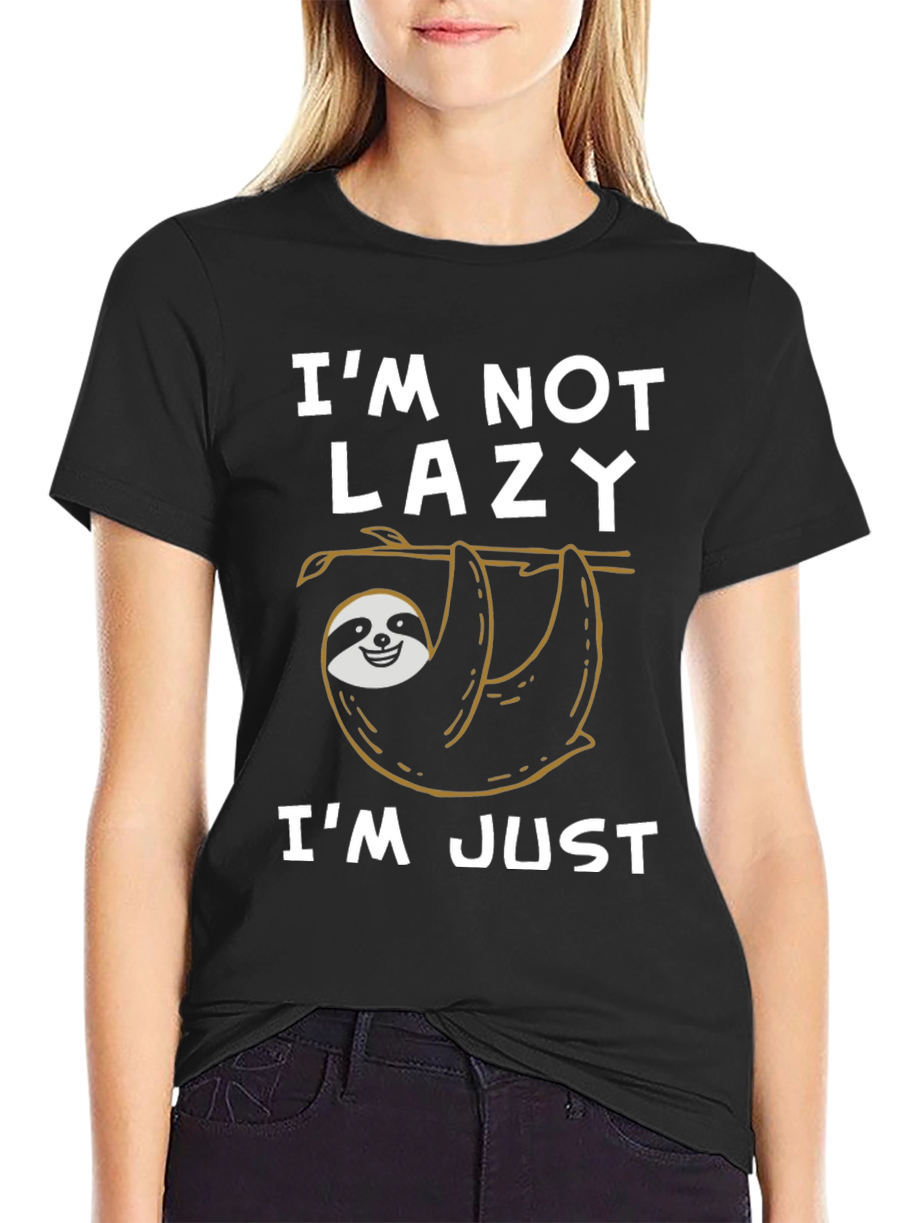 Black Funny Sloth T-Shirt - I'm Not Lazy, I'm Just Hanging Out! view 2