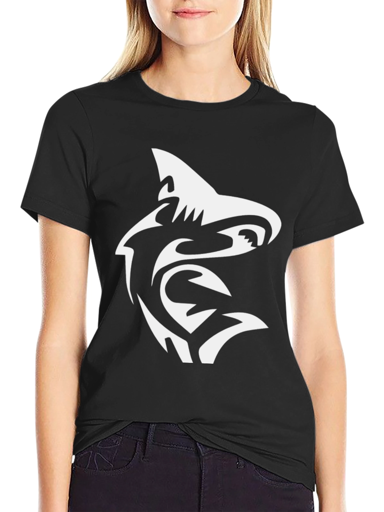 Black Black T-Shirt with Shark Graphic view 2