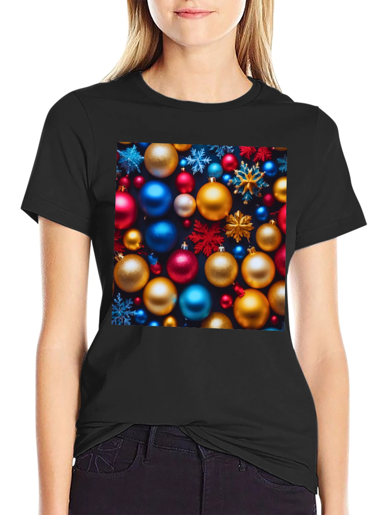 Black Festive Christmas Ornament T-Shirt - Holiday Cheer view 2