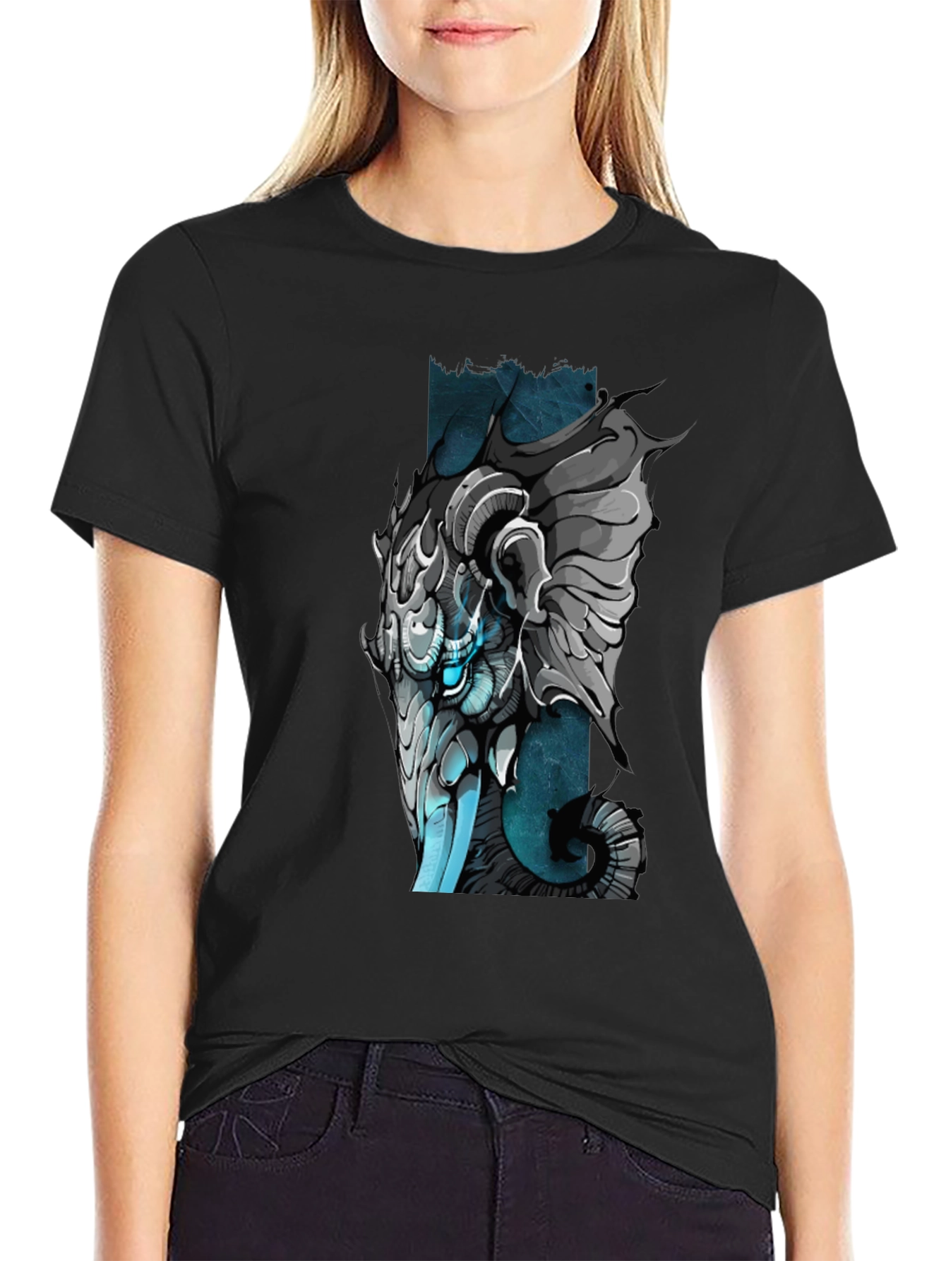 Black Cybernetic Ram T-Shirt - Unique Graphic Tee view 2