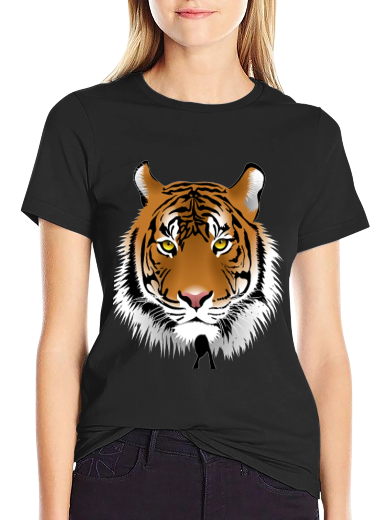 Black Bold Tiger Graphic Tee - Black Cotton Blend view 2