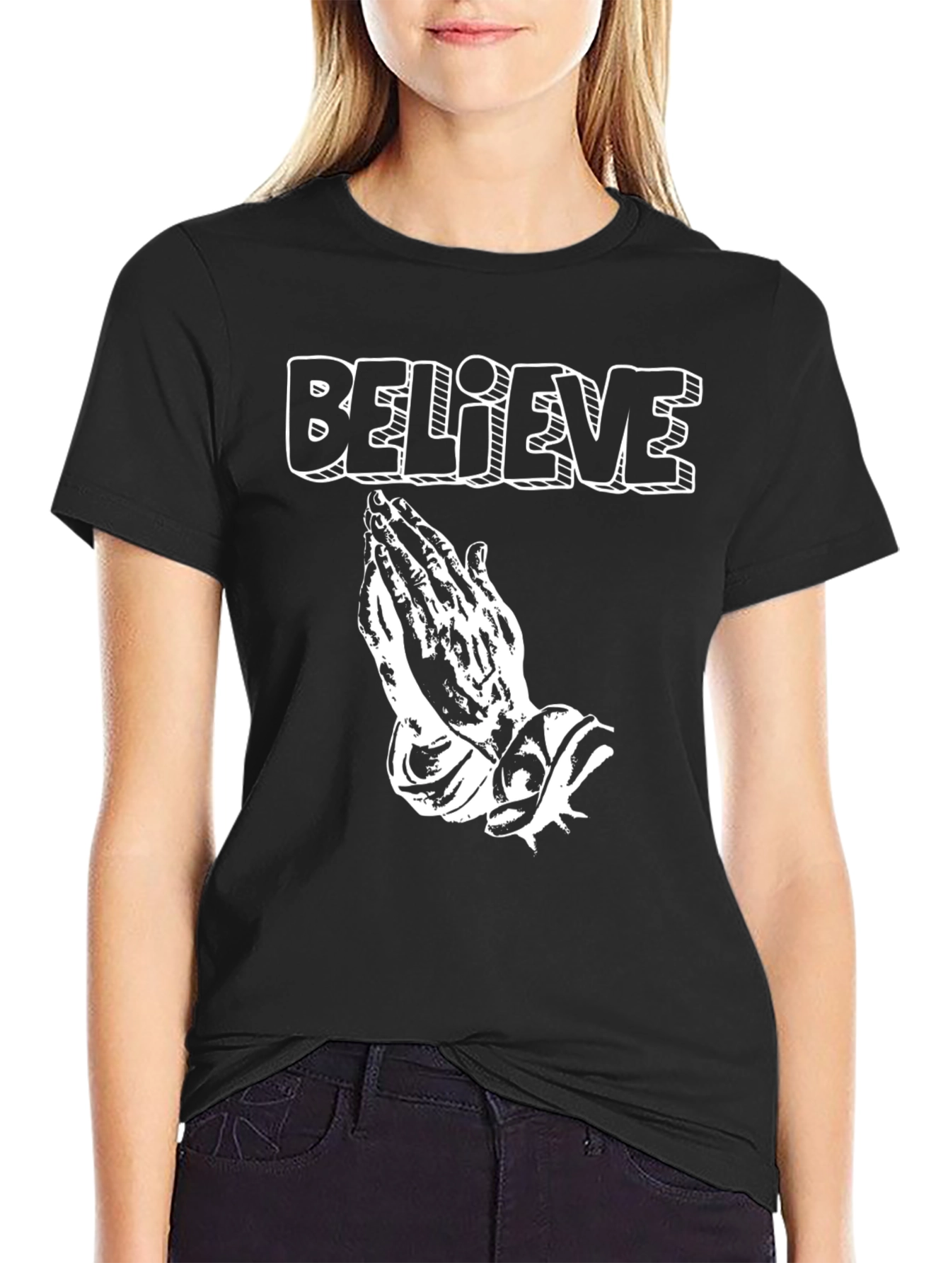 Black Believe Graphic Tee - Prayer Hands Black T-Shirt view 2