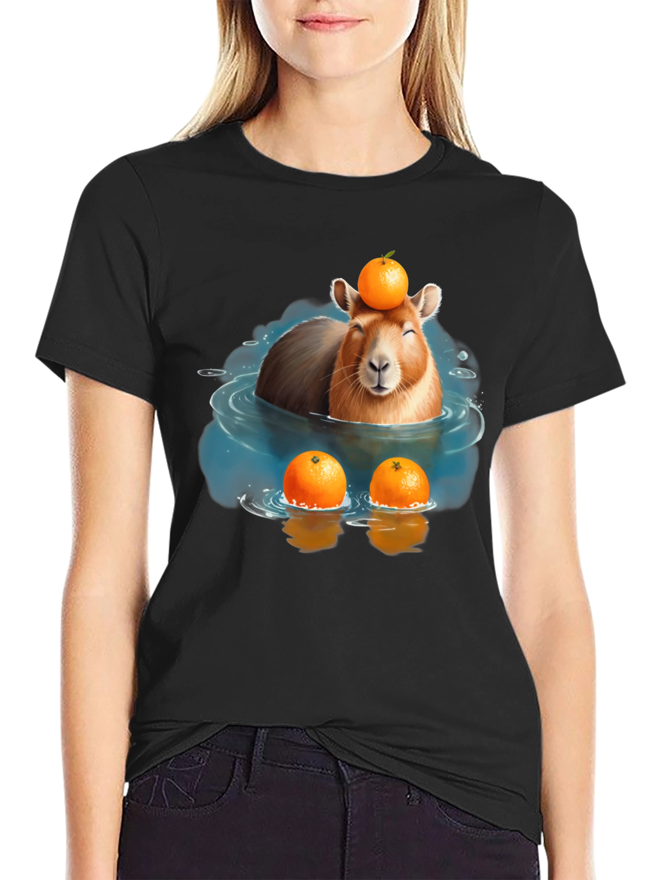Black Capybara Orange T-Shirt view 2