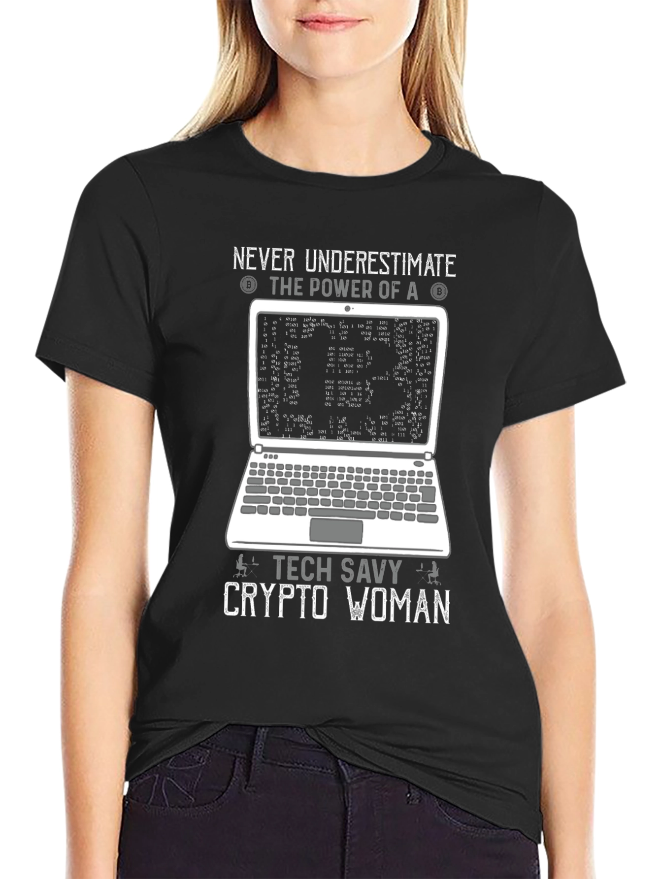 Black Tech Savvy Crypto Woman T-Shirt view 2