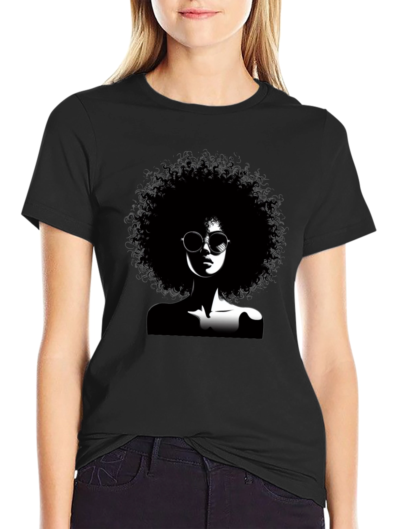 Black Afro Silhouette Graphic T-Shirt - Unisex Cotton Tee view 2