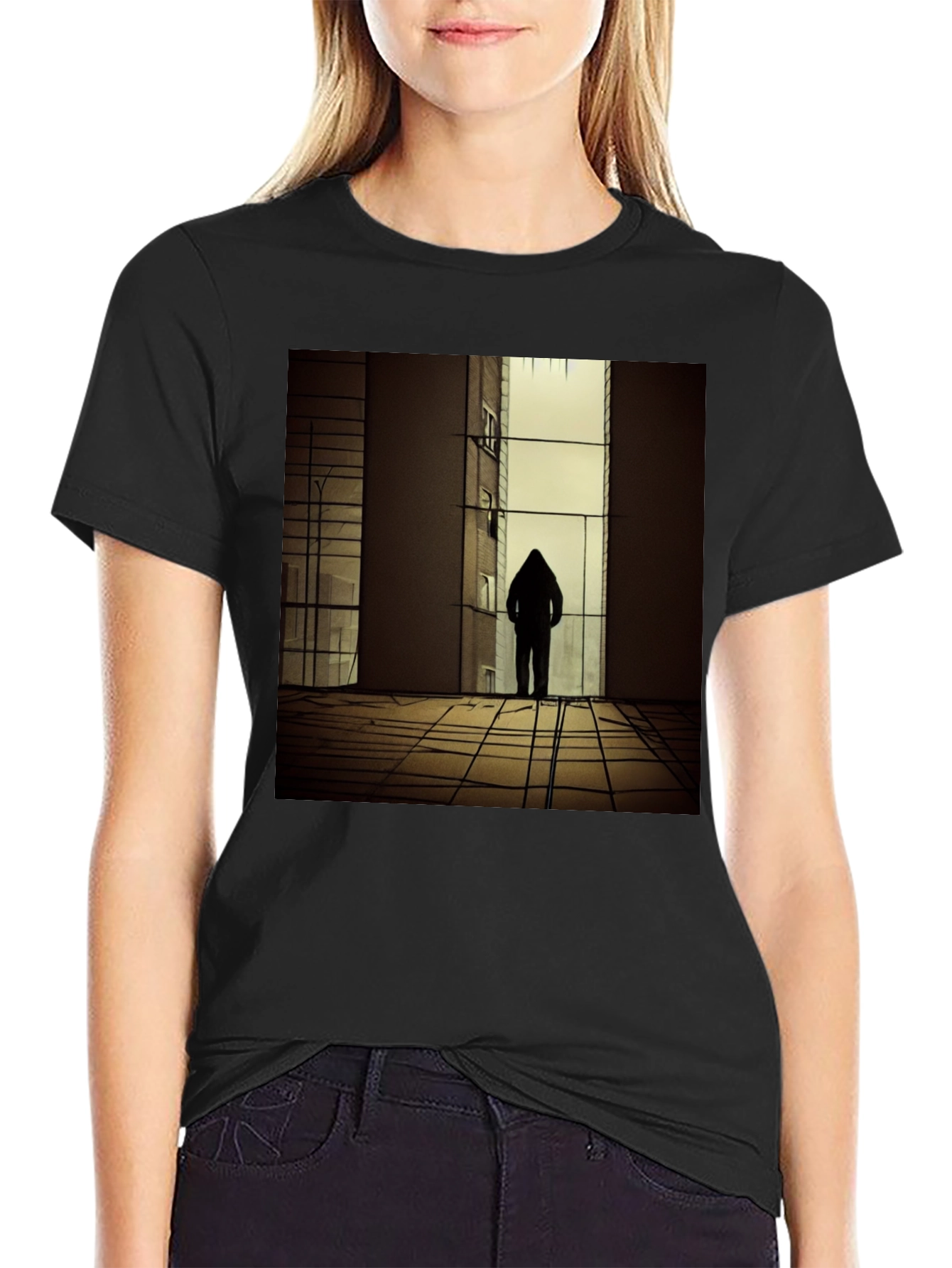 Black Urban Silhouette Black T-Shirt view 2