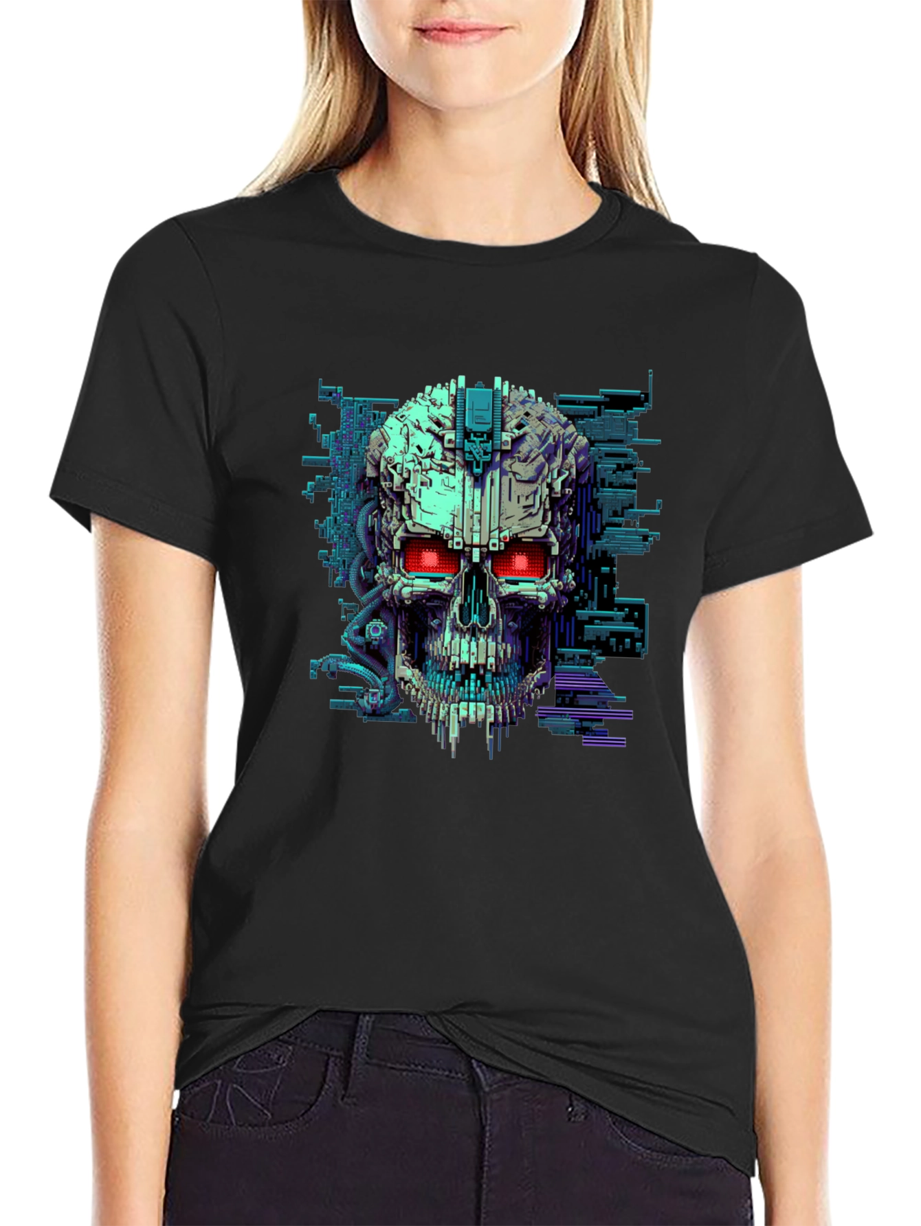 Black Cyber Skull T-Shirt - Futuristic Techwear view 2