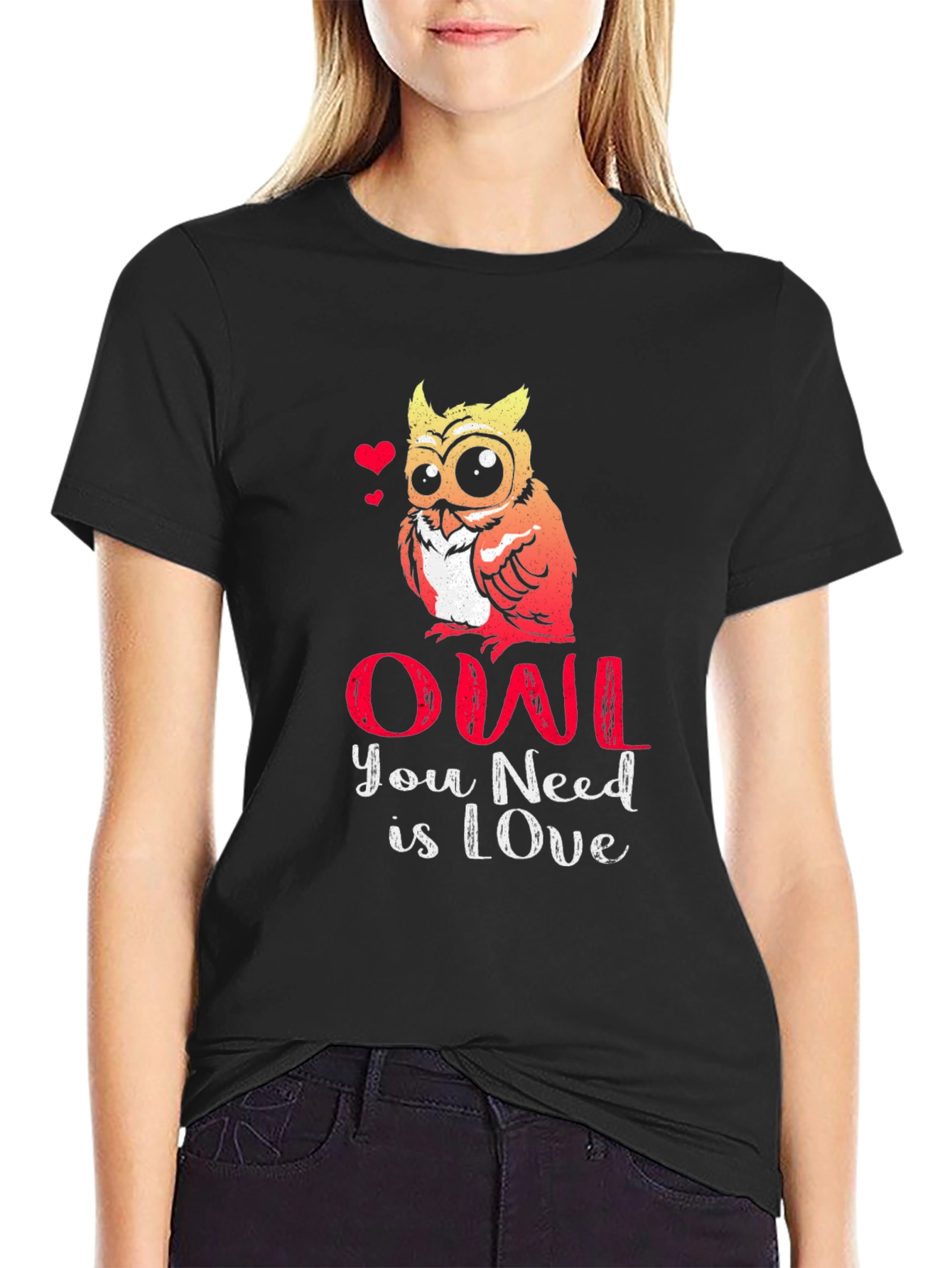 Black Owl You Need is Love Graphic T-Shirt view 2
