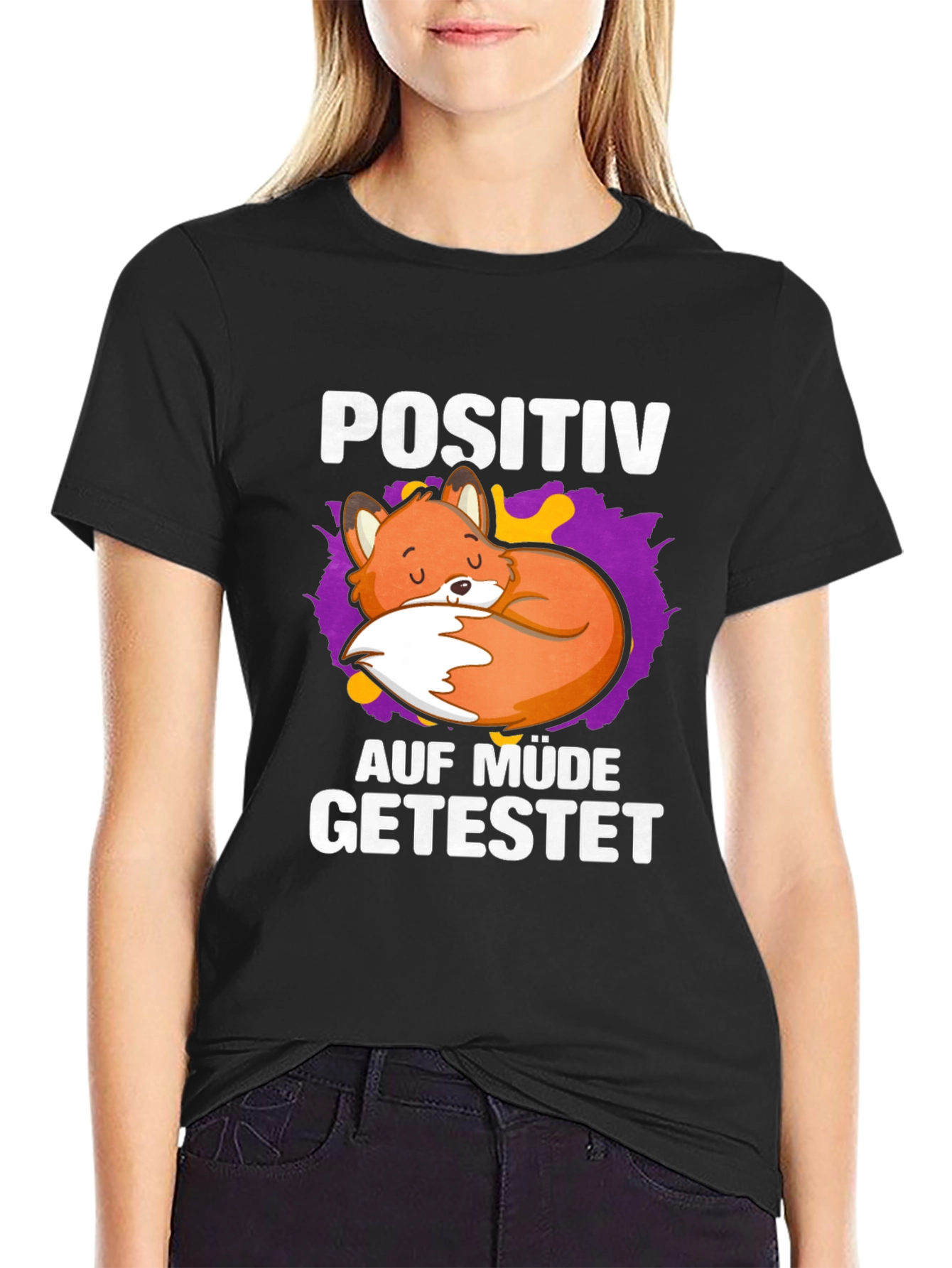 Black Lazy Fox Positiv Auf Mude Getestet T-Shirt view 2