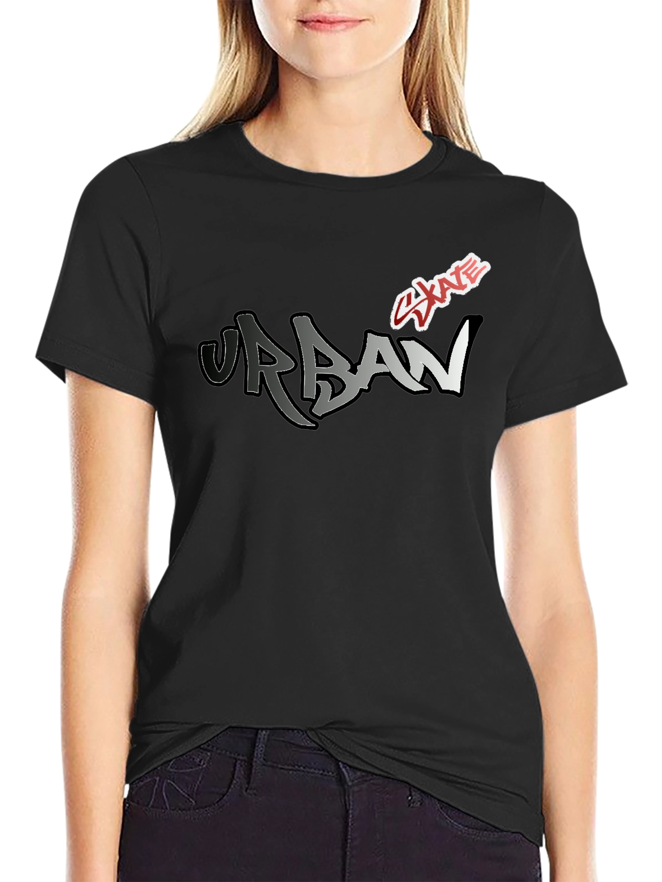 Black Urban Skate Graphic Tee - Modern Black T-Shirt view 2