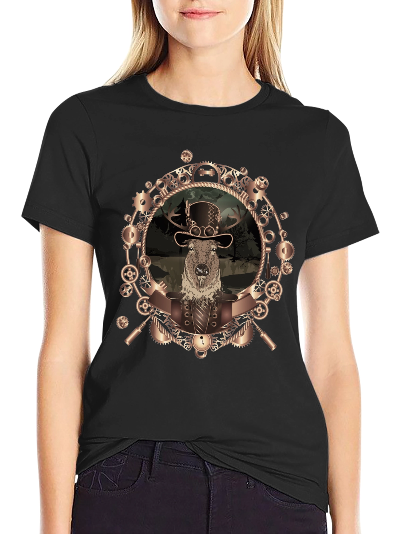 Black Steampunk Beaver T-Shirt - Unique Graphic Tee view 2