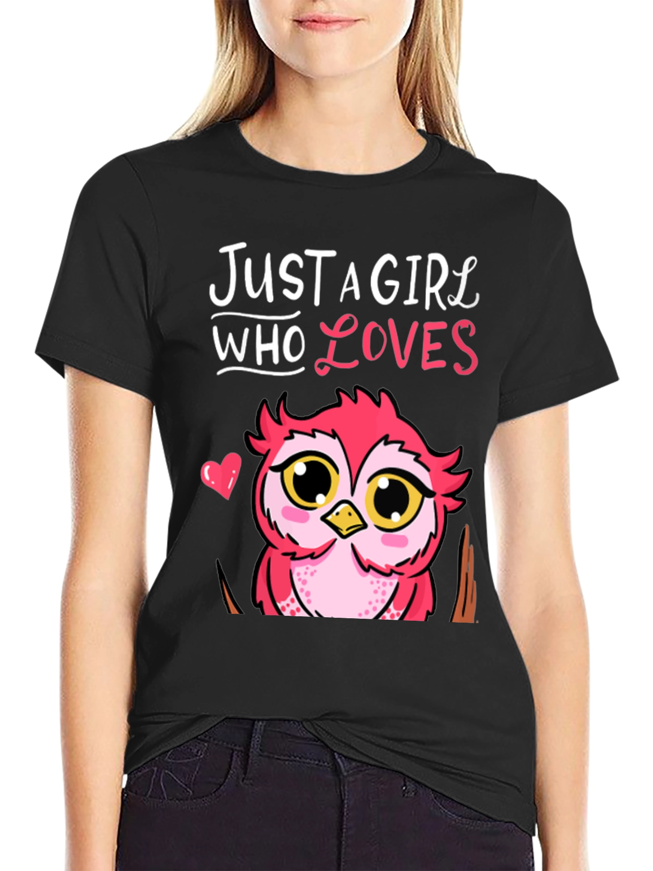 Black Just A Girl Who Loves Owls T-Shirt view 2