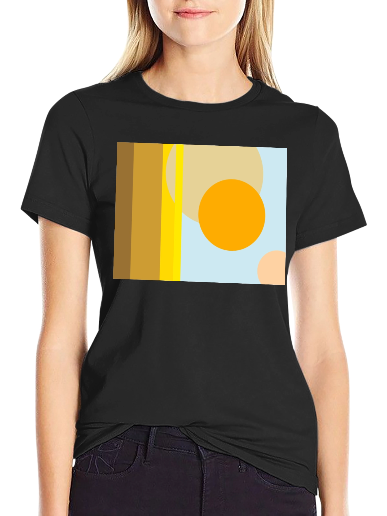 Black Abstract Geometric Circle Print Black T-Shirt view 2