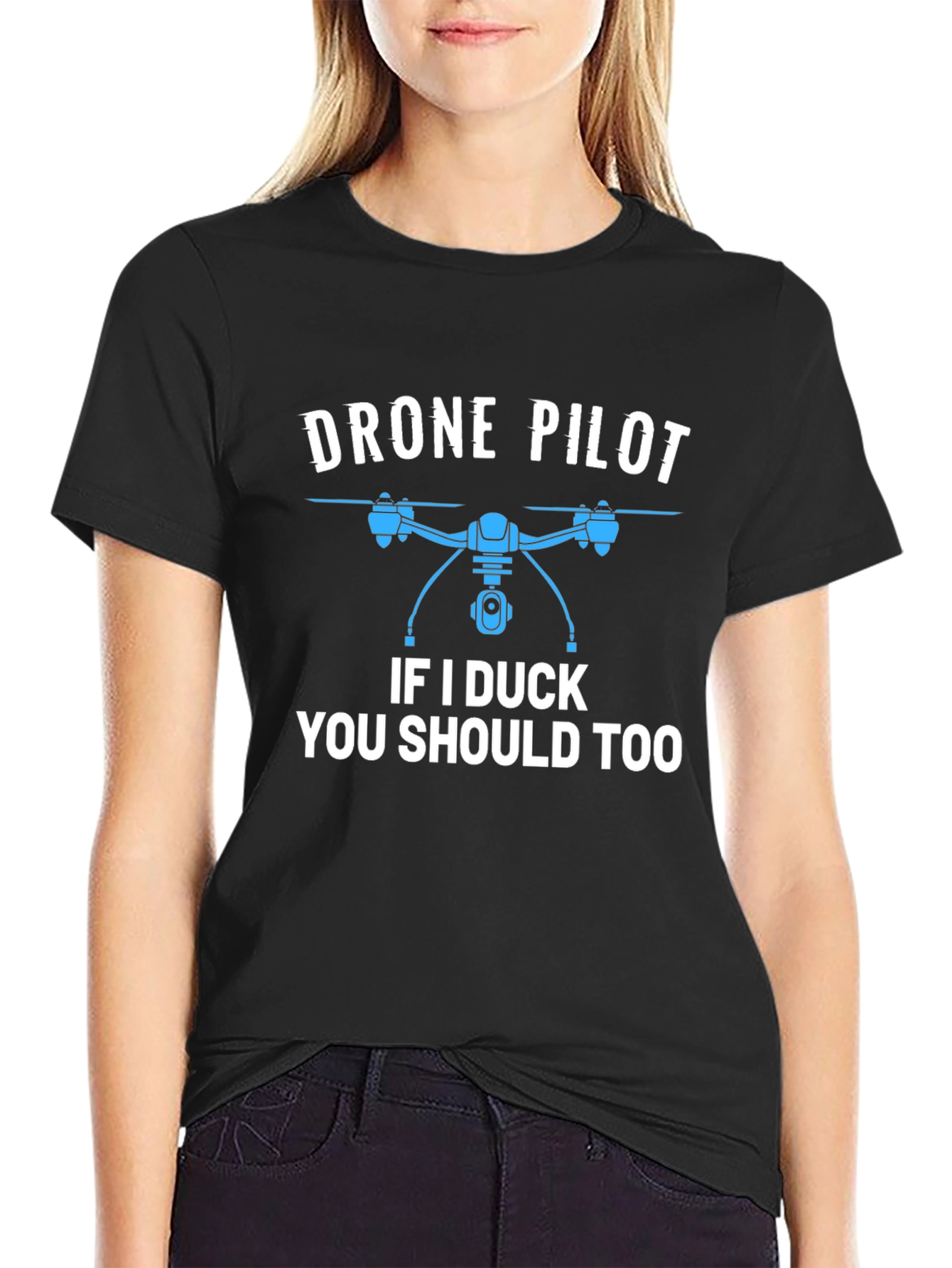 Black Drone Pilot Graphic T-Shirt - If I Duck You Should Too! view 2