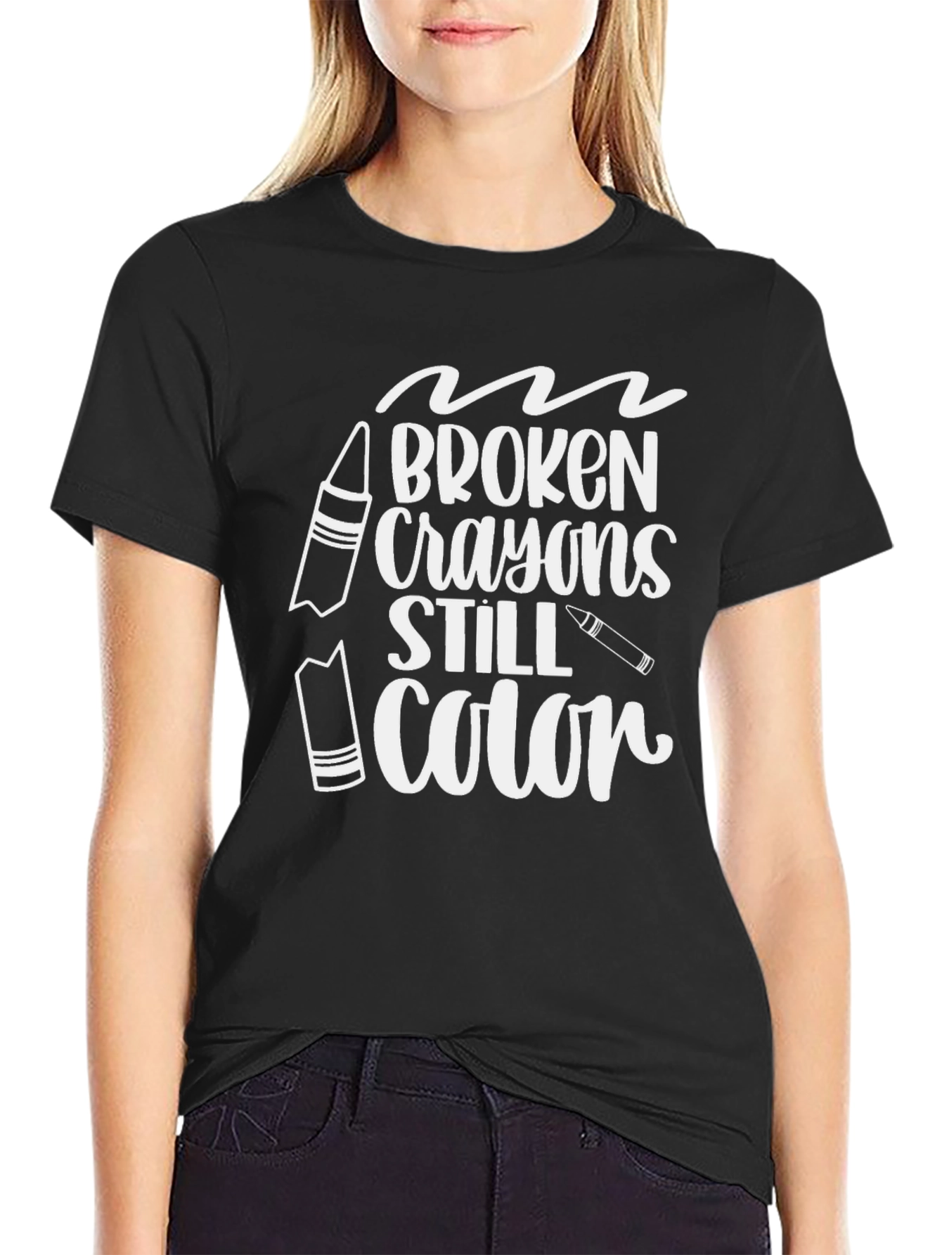 Black Broken Crayons Still Color T-Shirt view 2
