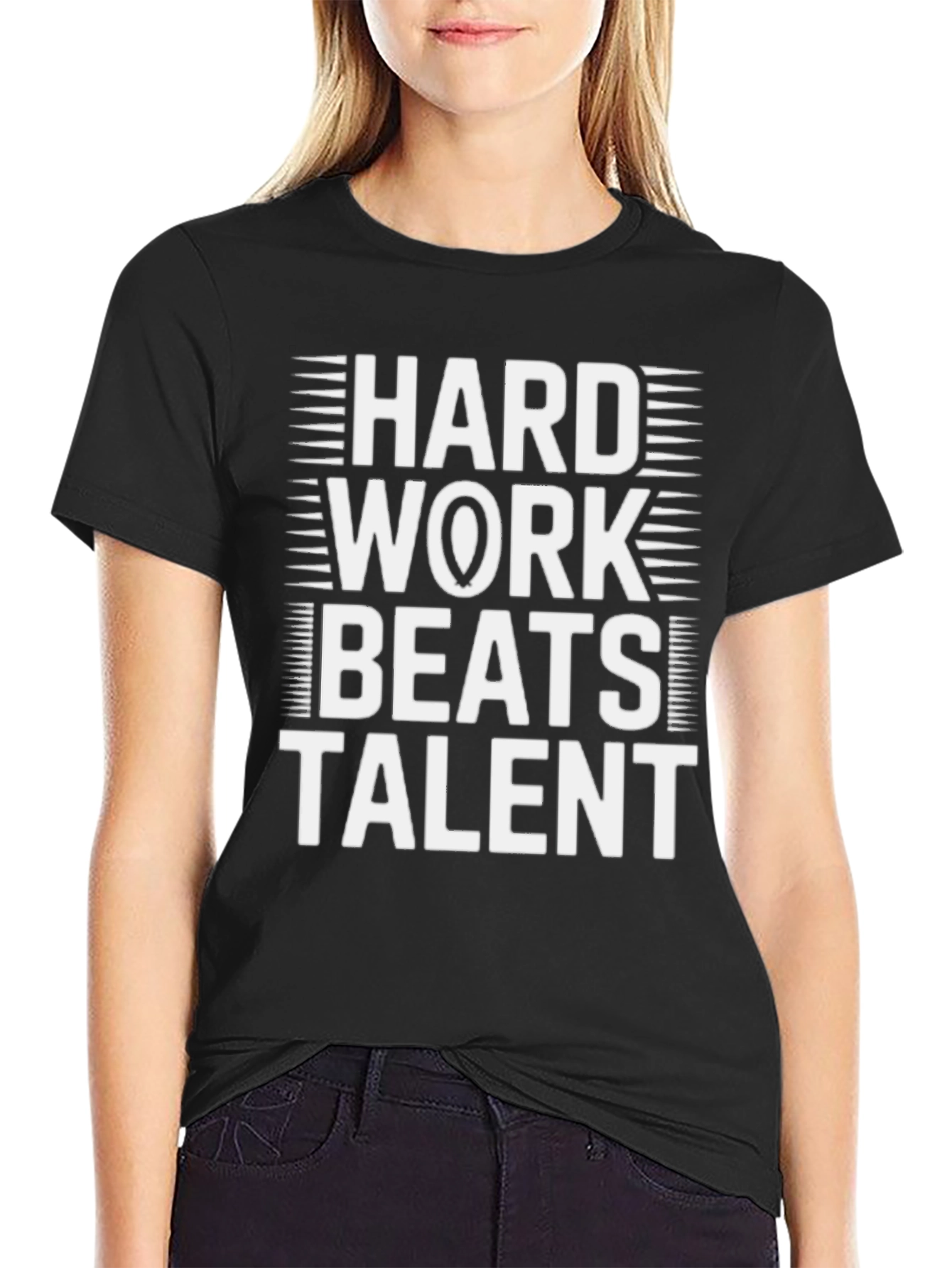 Black Hard Work Beats Talent Graphic T-Shirt view 2