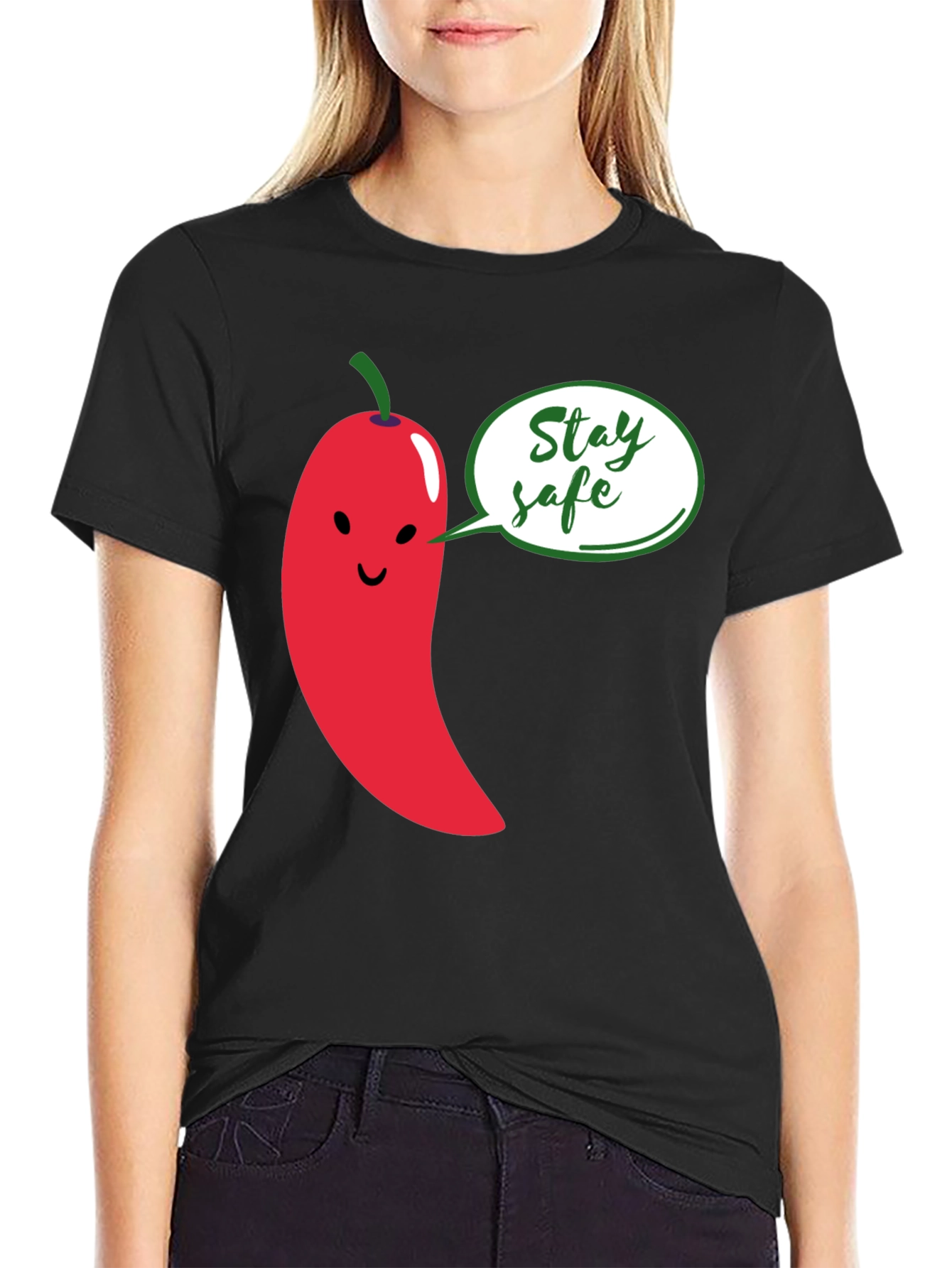Black Stay Safe Pepper Graphic Tee - Unisex Black T-Shirt view 2