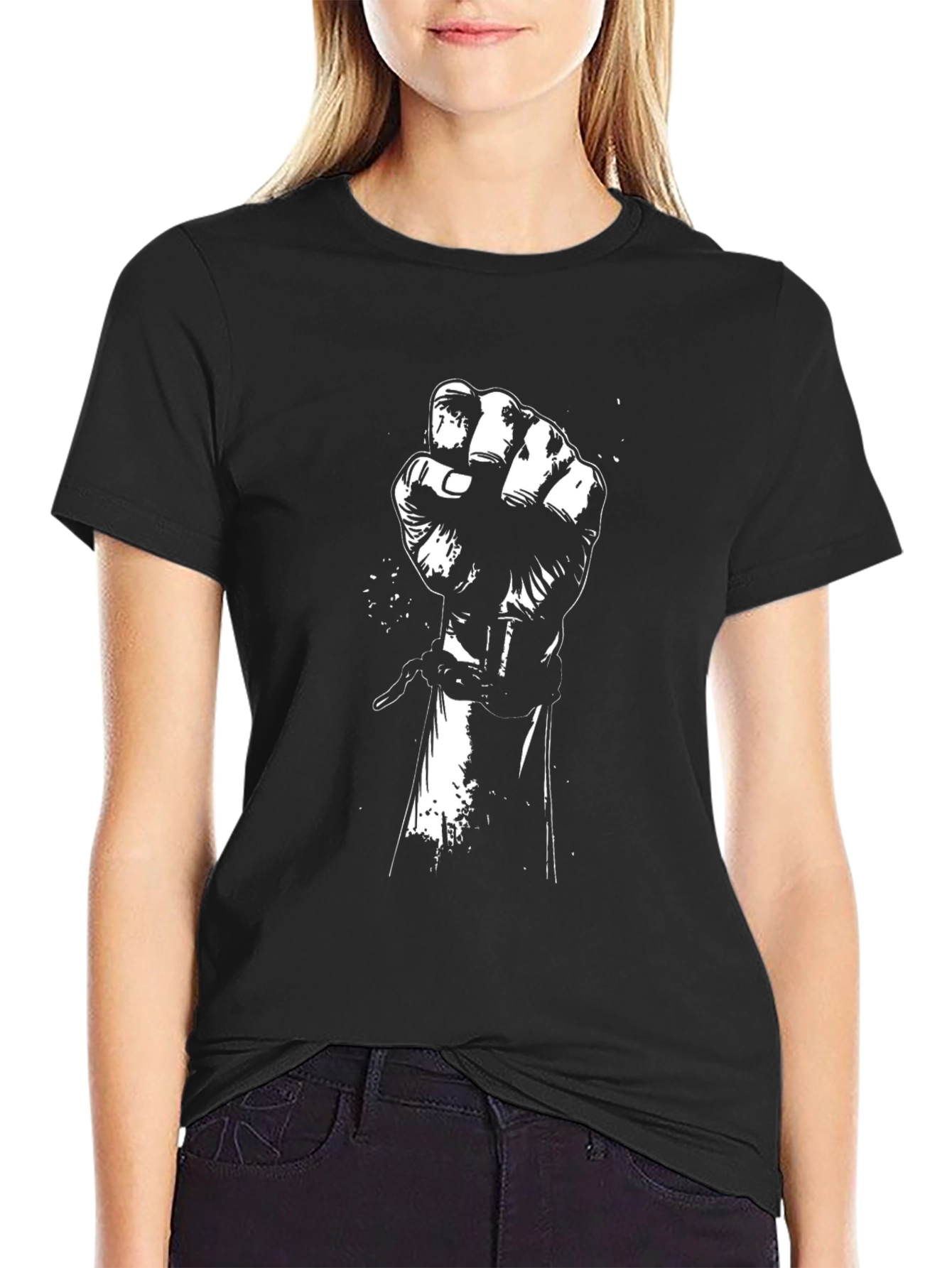 Black Black Graphic Tee - Raised Fist Design view 2