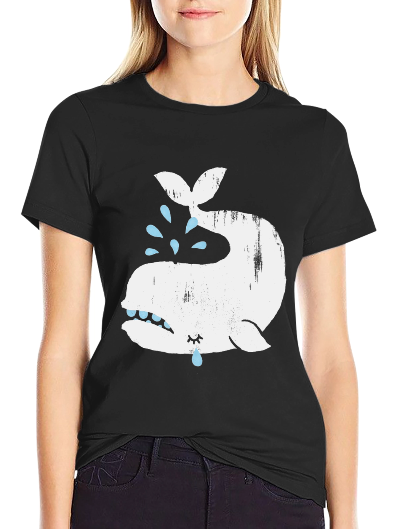 Black Crying Whale Graphic T-Shirt - Black Cotton Blend view 2
