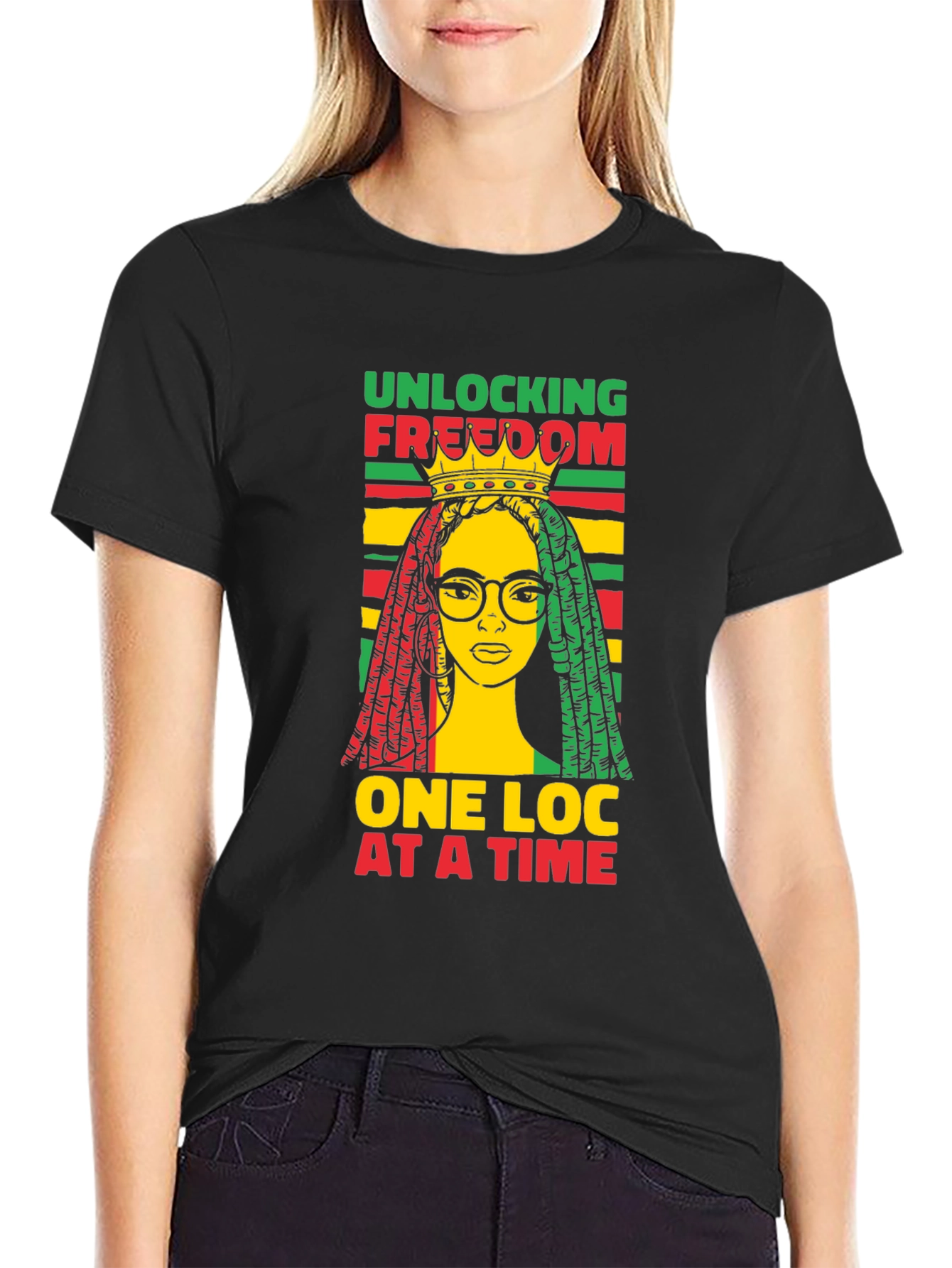 Black Unlocking Freedom Tee - Rasta Loc Design view 2