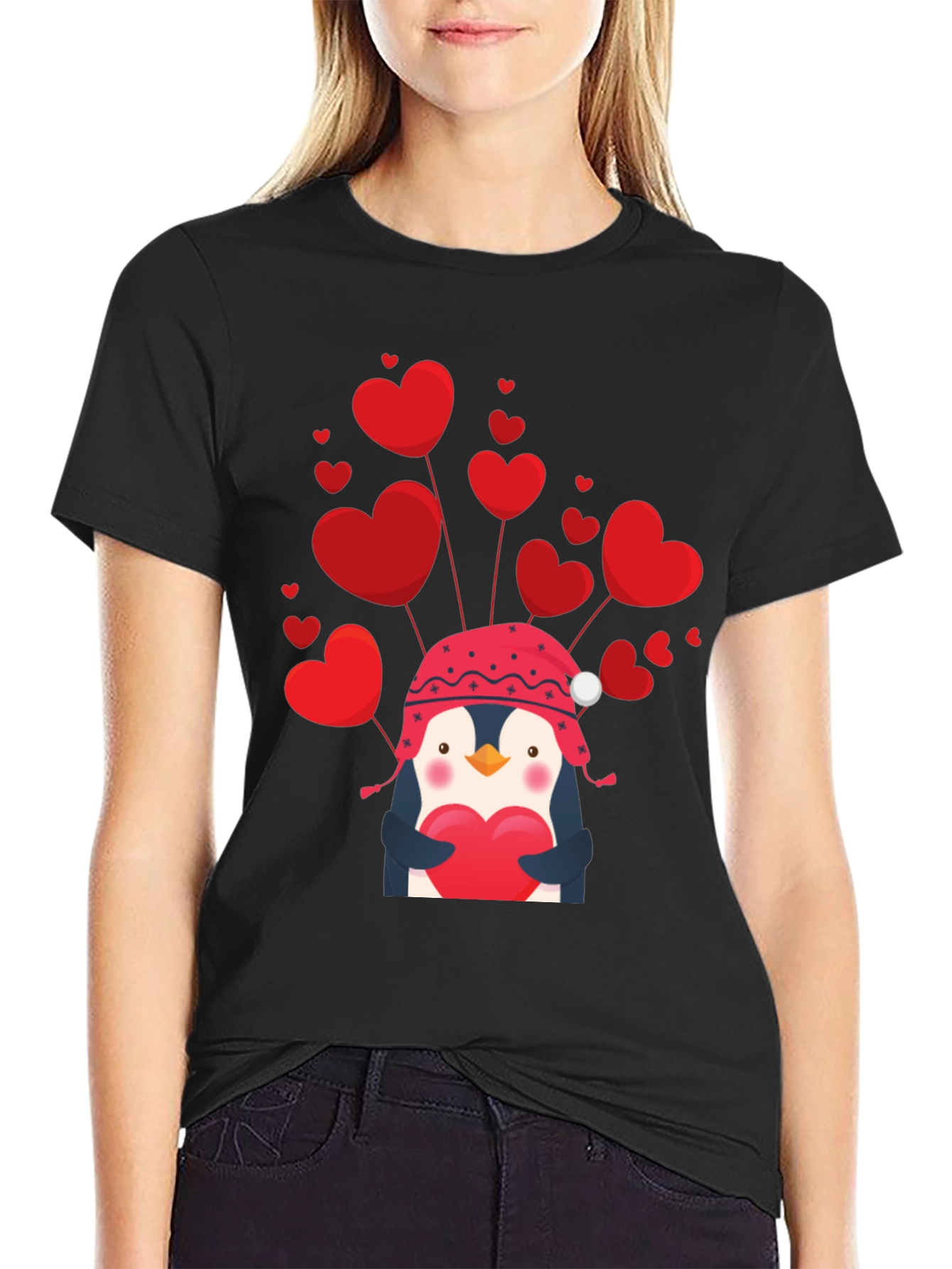 Black Valentine's Penguin Heart T-Shirt view 2