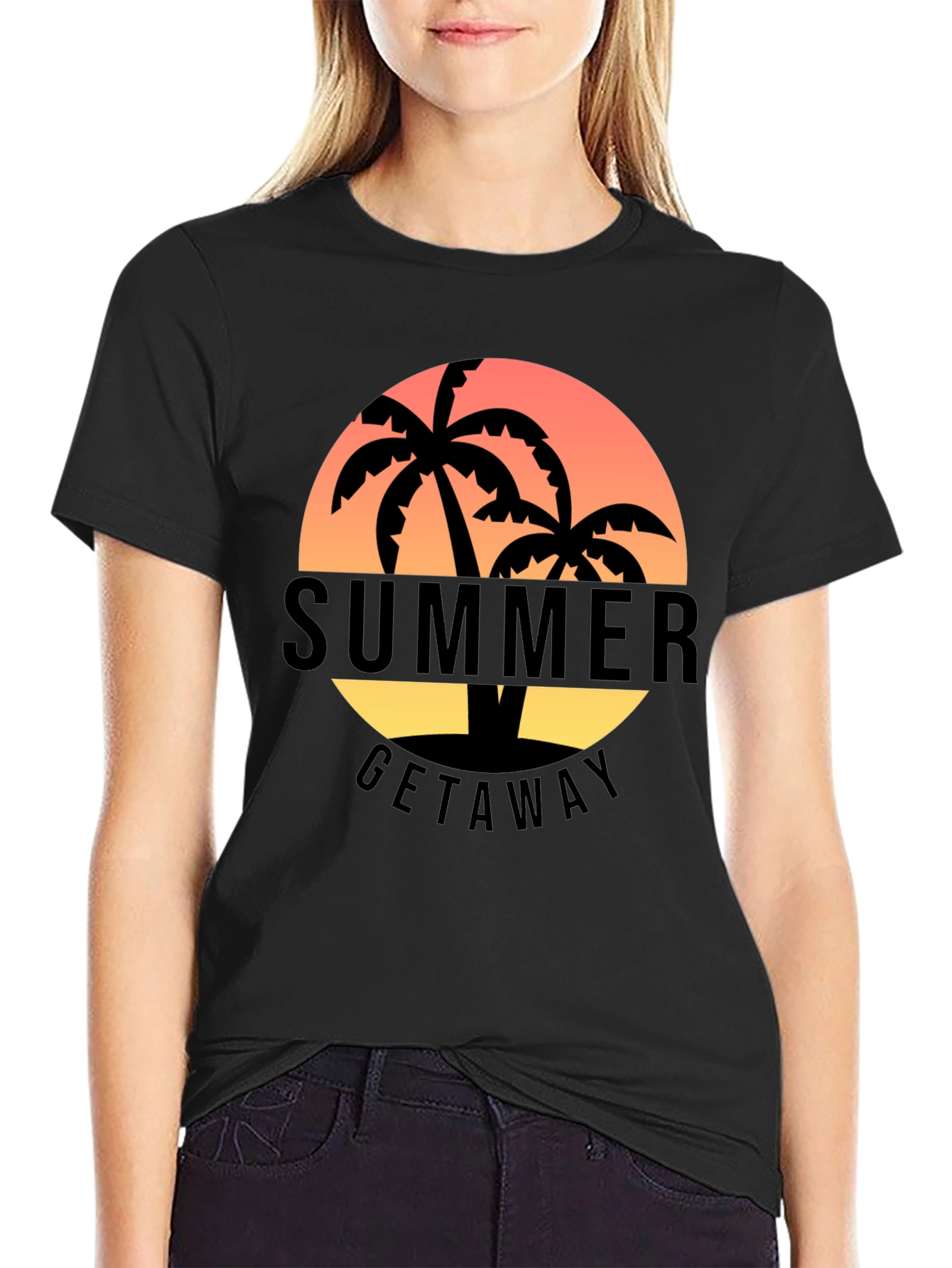 Black Summer Getaway Palm Tree Graphic T-Shirt view 2