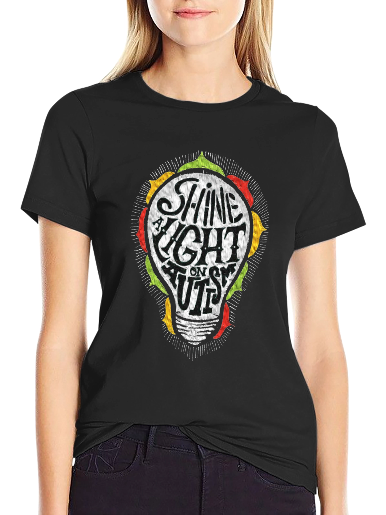 Black Shine A Light On Autism Awareness T-Shirt view 2