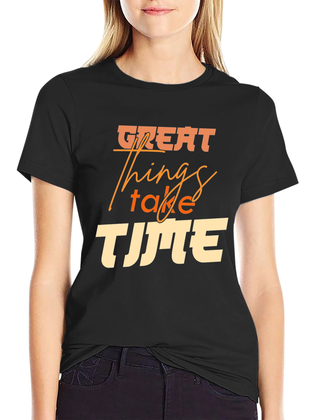 Black Great Things Take Time Black Graphic Tee view 2