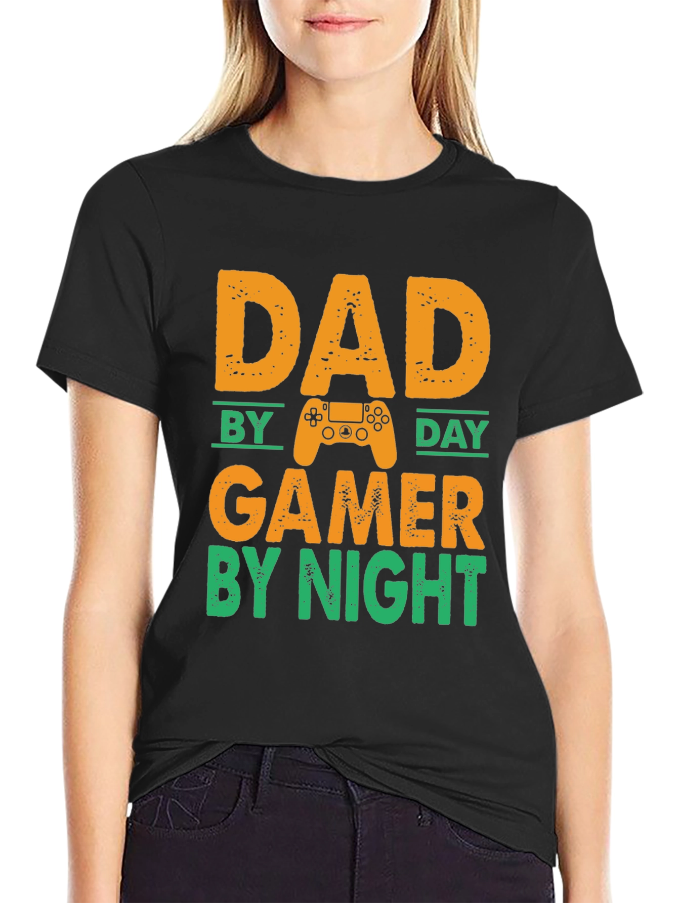 Black Dad By Day Gamer By Night T-Shirt view 2