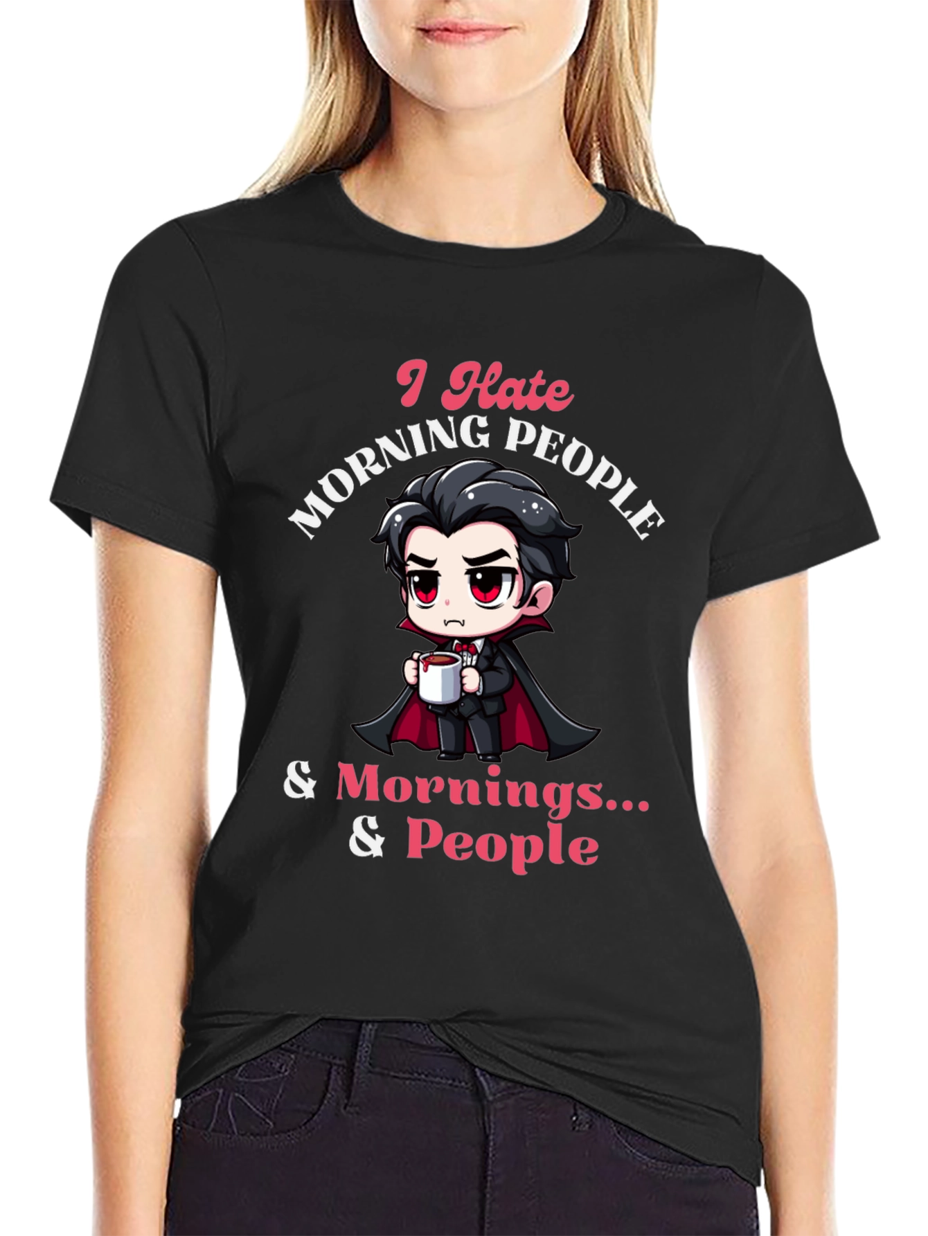 Black I Hate Morning People Black T-Shirt view 2