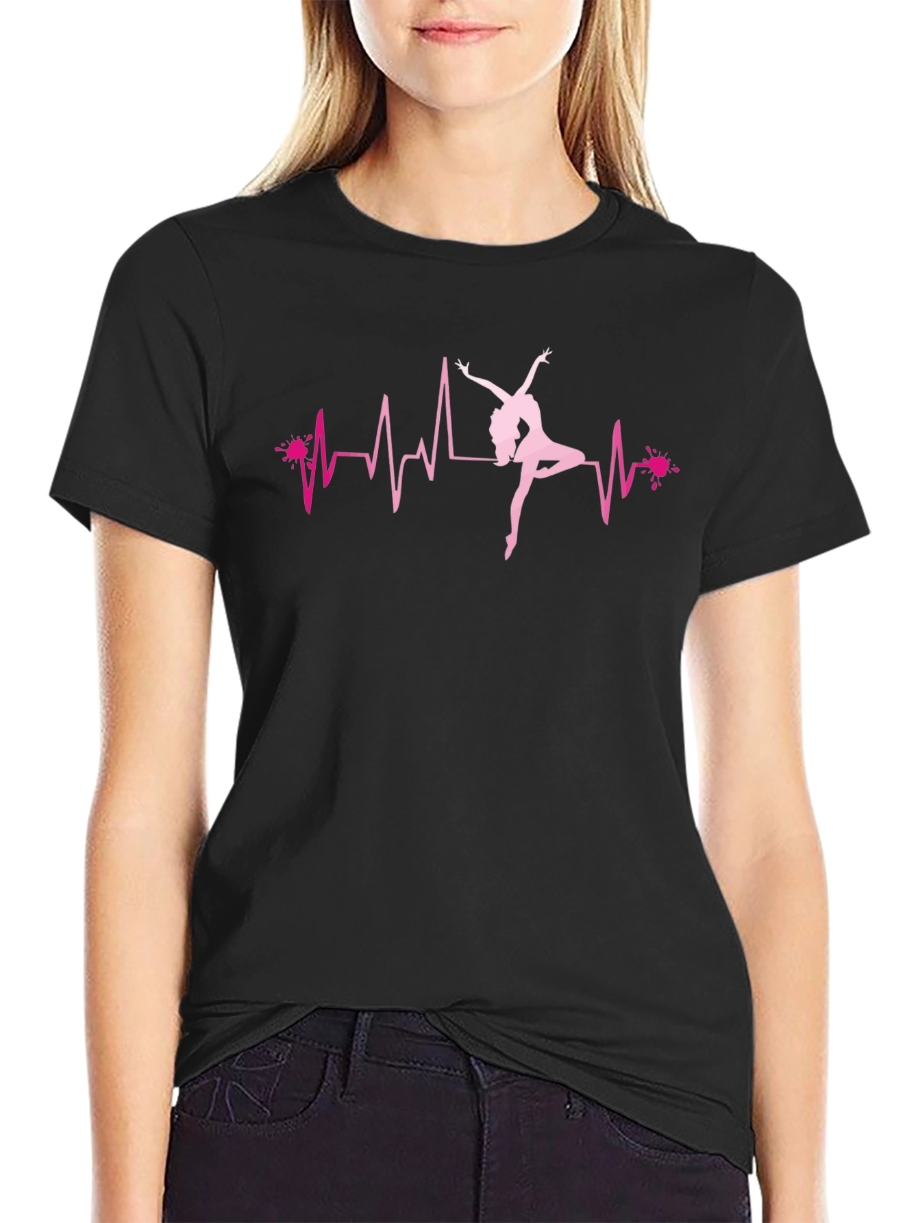 Black Dancing Heartbeat T-Shirt - Black Cotton Tee view 2