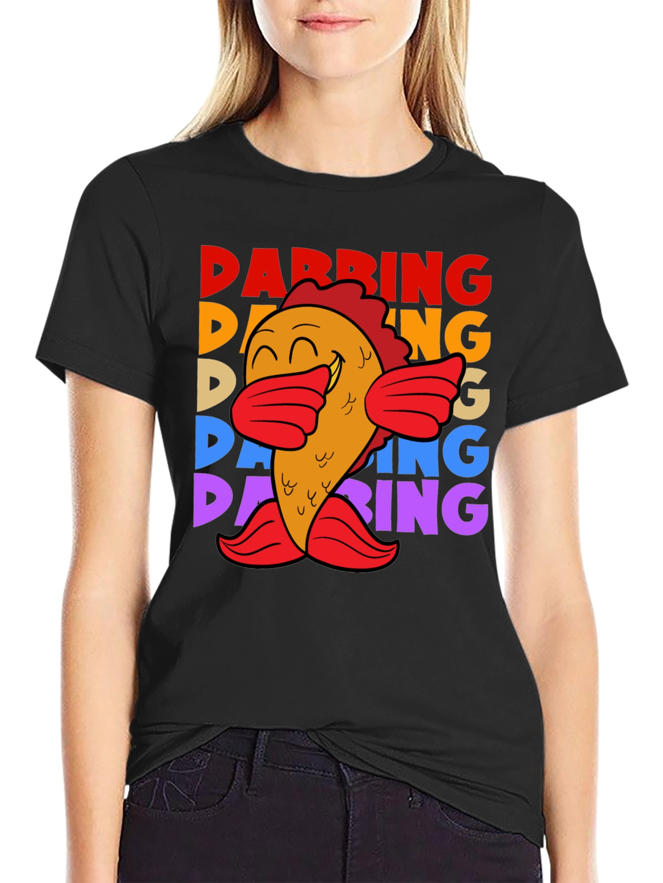 Black Dabbing Fish Graphic Tee - Fun, Unique, Trendy view 2