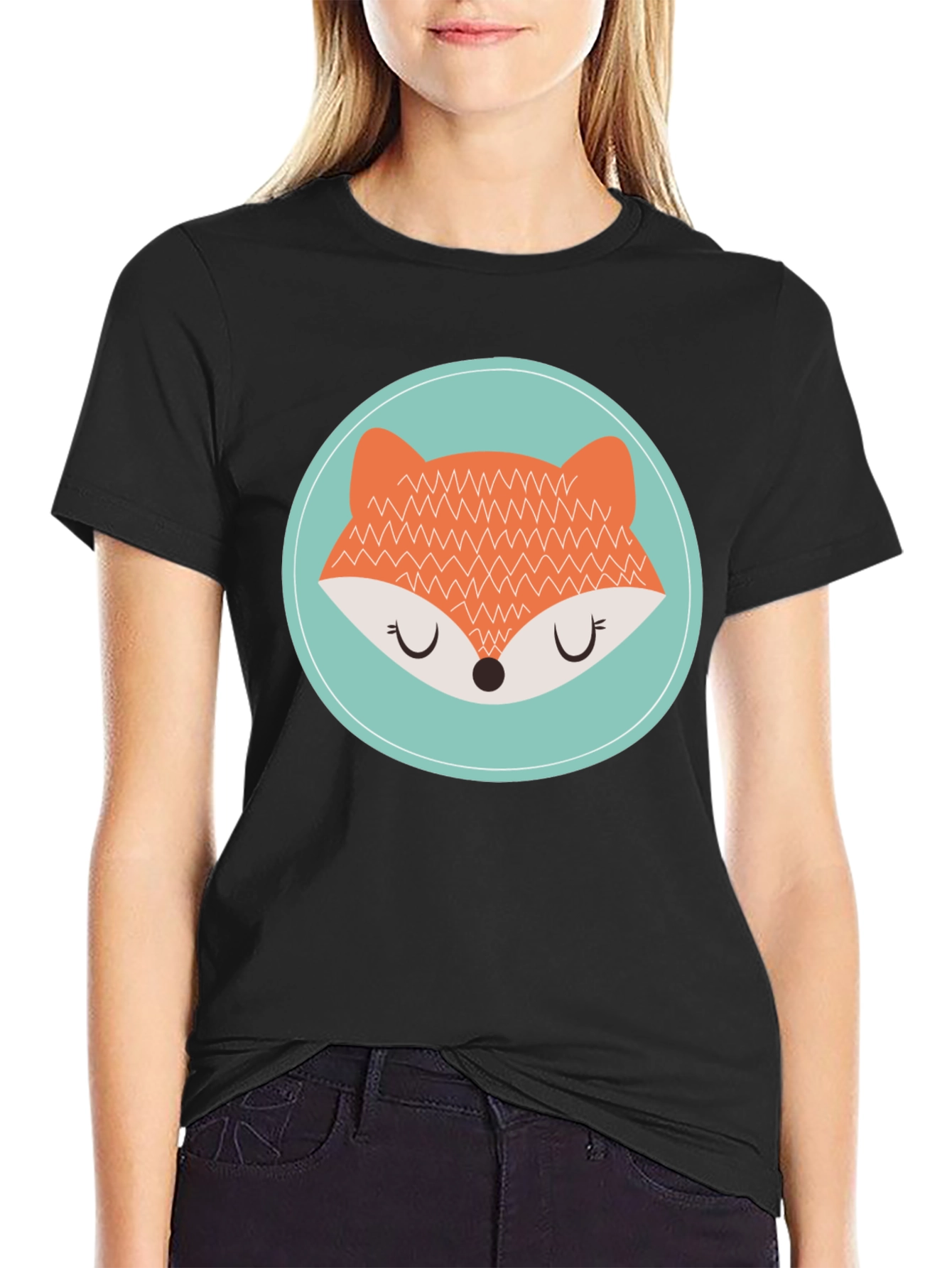 Black Cute Fox Graphic Tee - Unisex Black T-Shirt view 2