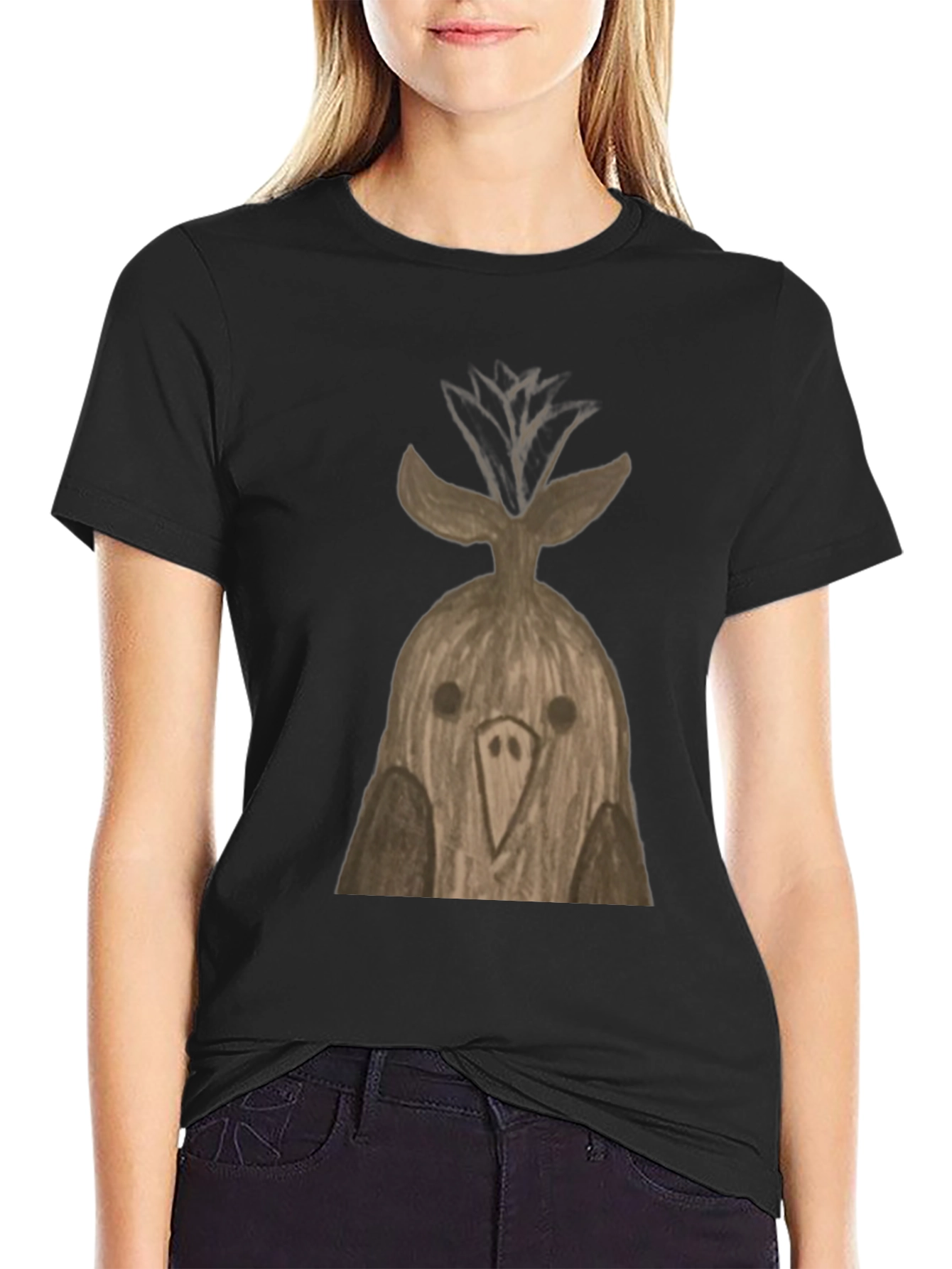 Black Quirky Bird T-Shirt - Unique Hand-Drawn Design view 2