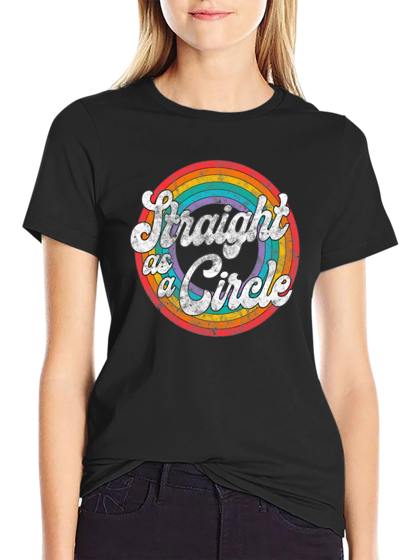 Black Straight as a Circle Graphic Tee - Pride LGBTQ+ Shirt view 2