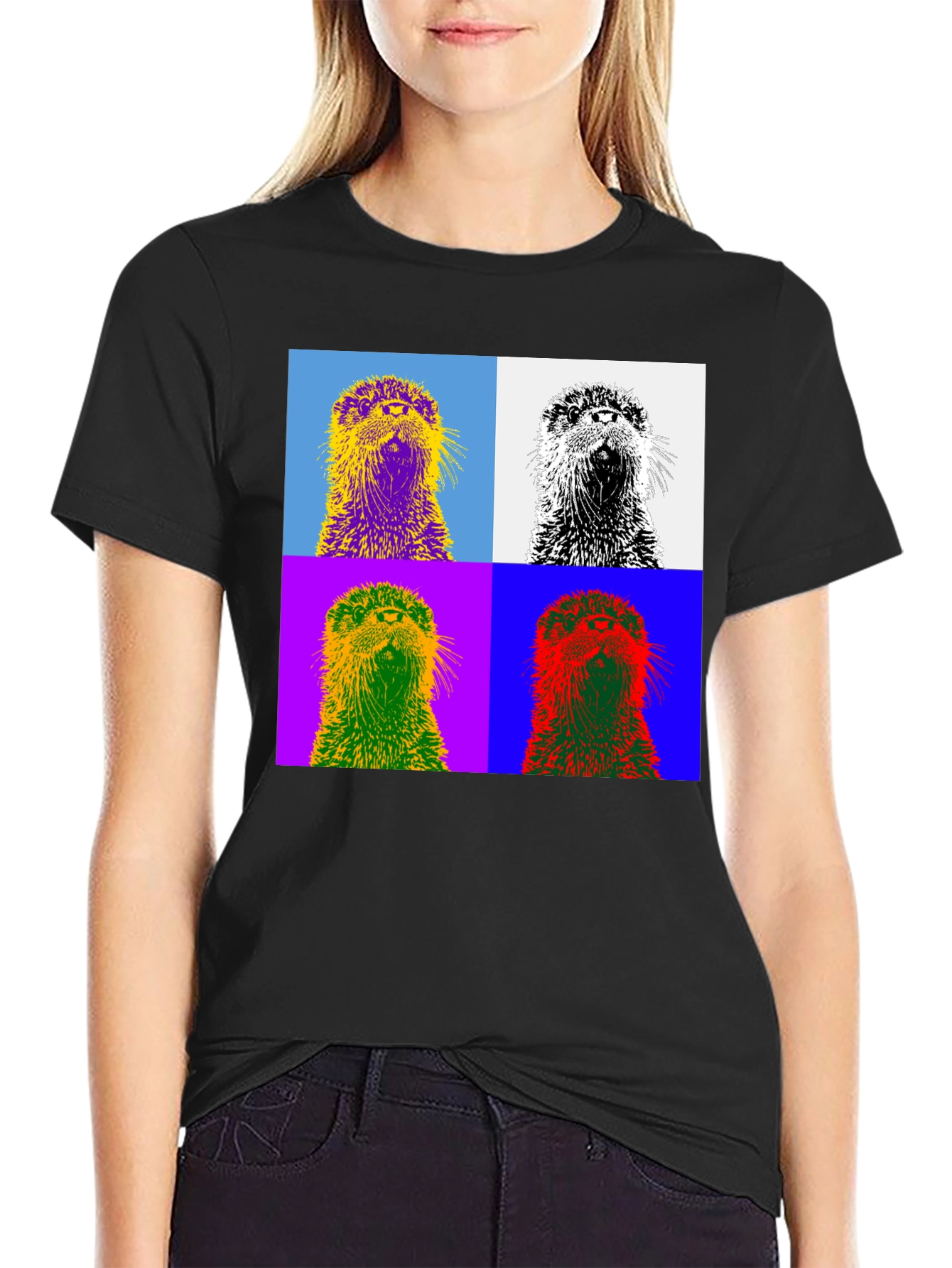 Black Pop Art Otter T-Shirt - Stylish Graphic Tee view 2