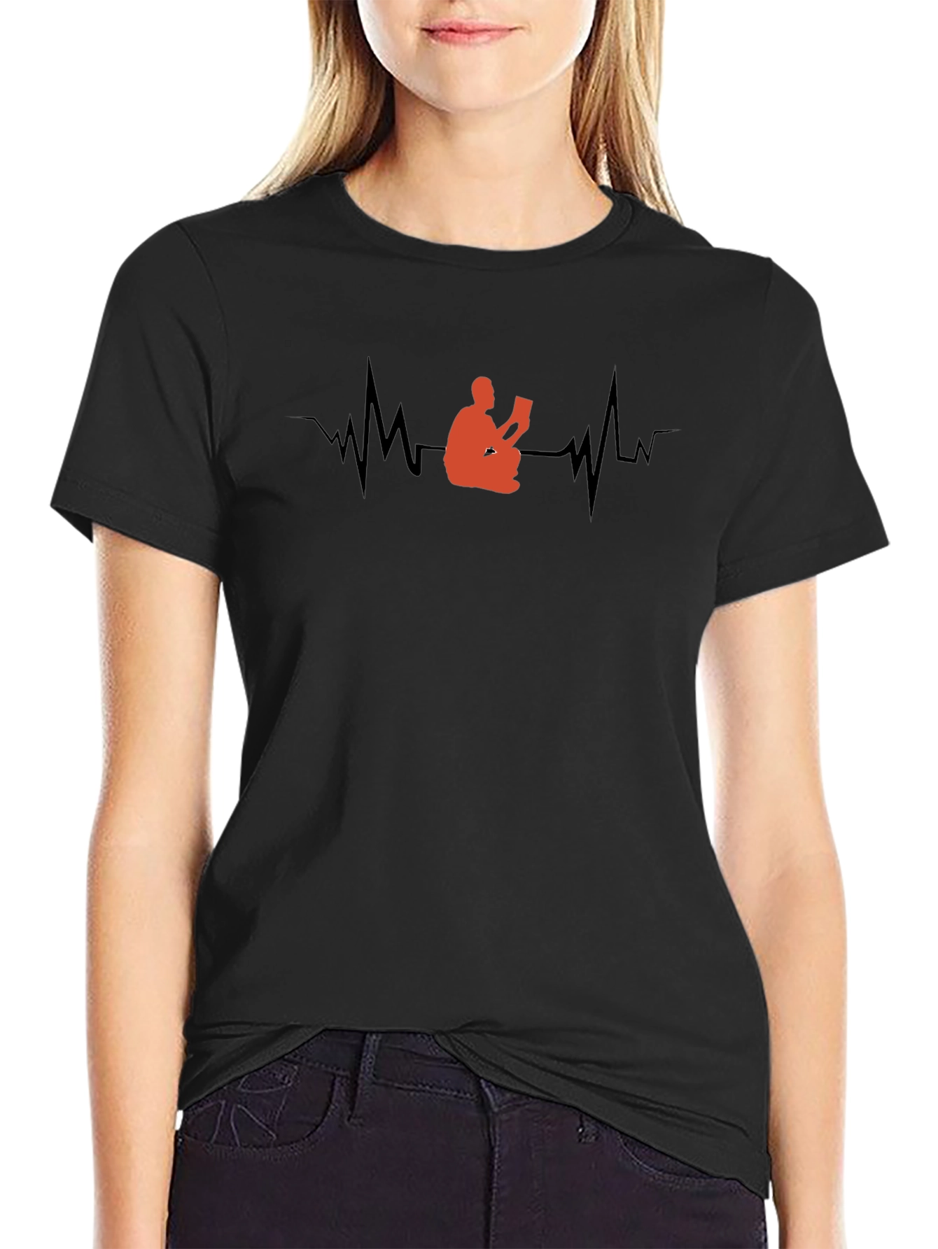 Black Reading Heartbeat T-Shirt - Book Lover Tee view 2