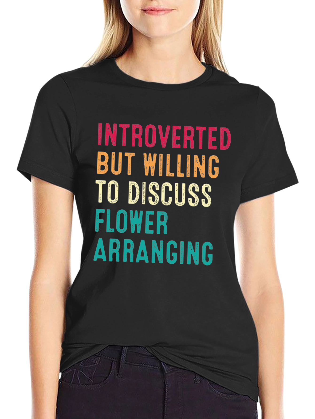 Black Introverted Flower Arranging Graphic Tee view 2