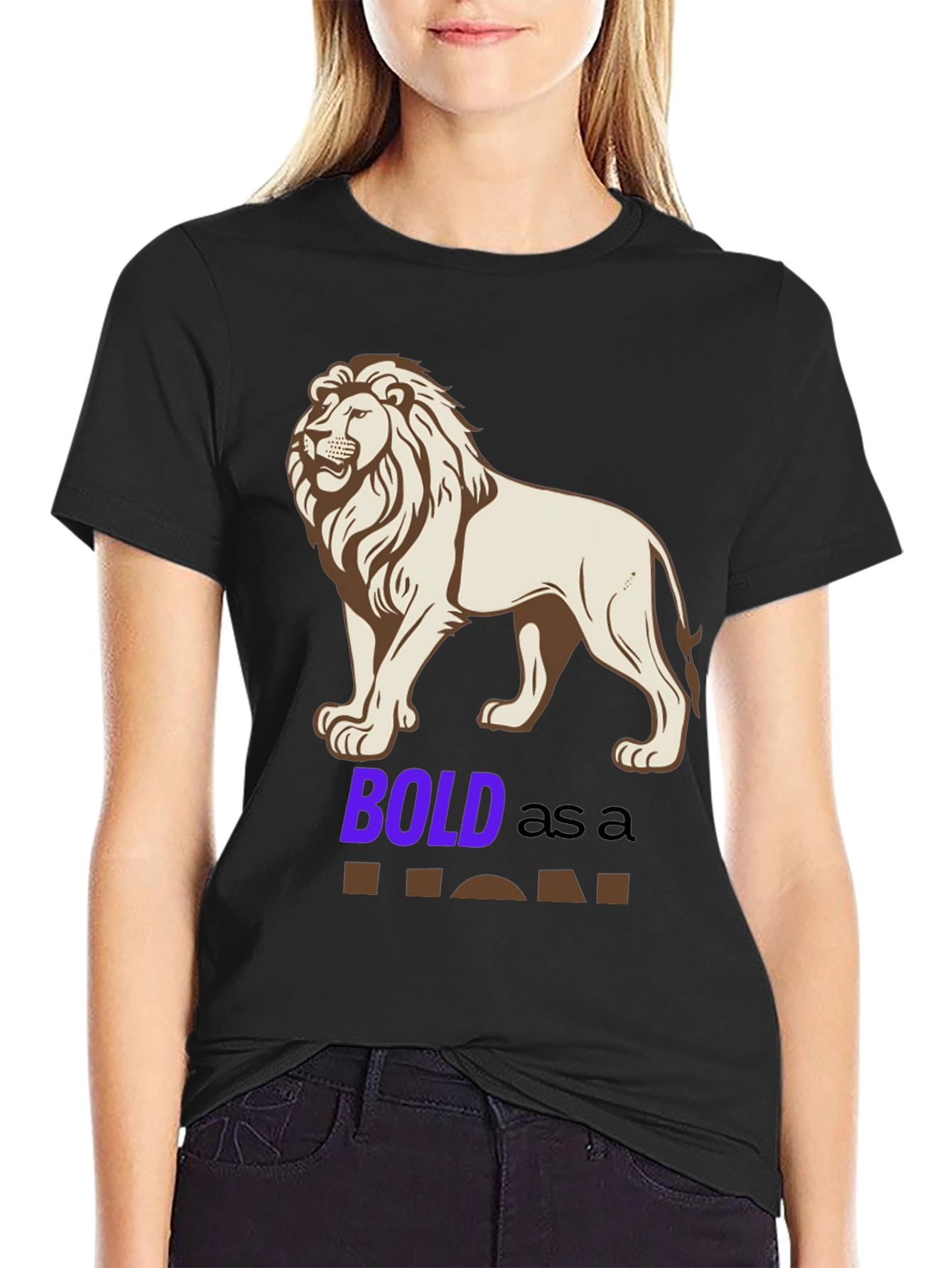 Black Bold Lion Graphic Tee - Black Cotton Blend Shirt view 2