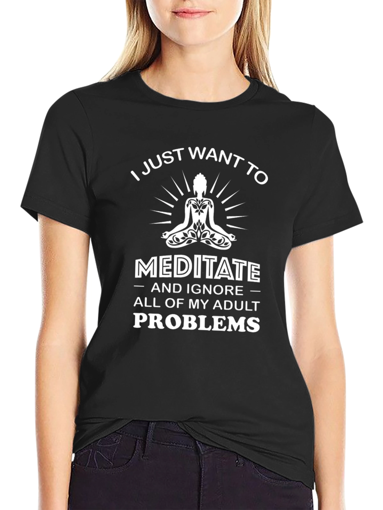 Black Meditate & Ignore Adult Problems T-Shirt view 2