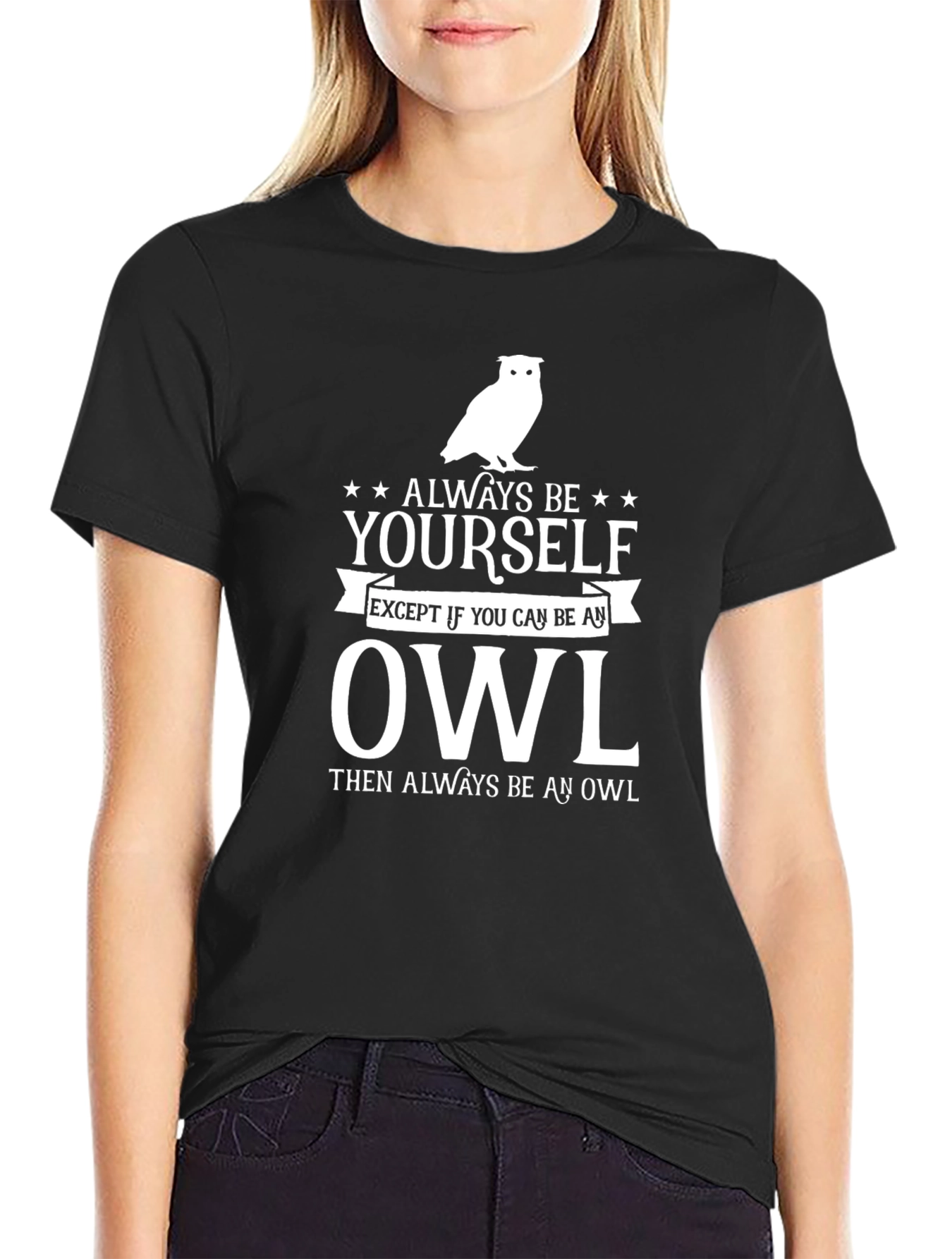 Black Always Be Yourself Owl Graphic Tee view 2