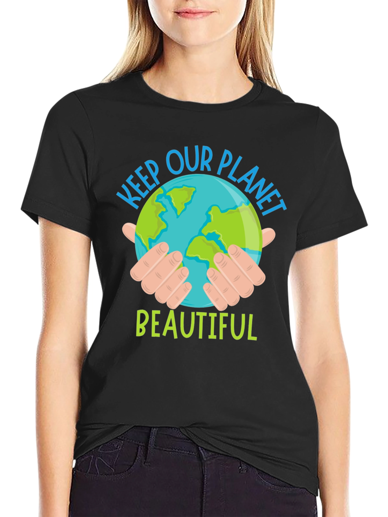 Black Keep Our Planet Beautiful Graphic T-Shirt view 2