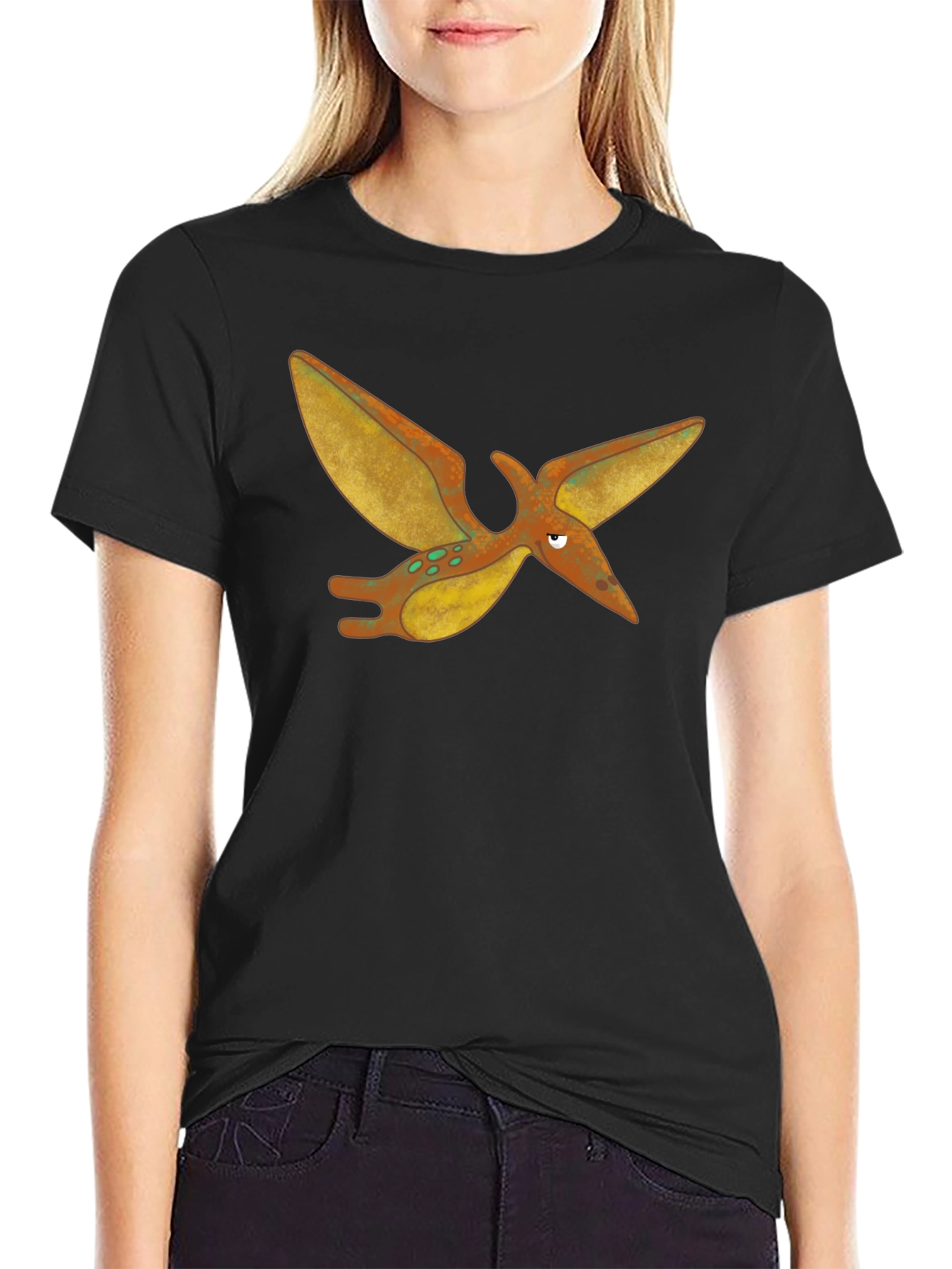 Black Cartoon Pterodactyl Black T-Shirt view 2