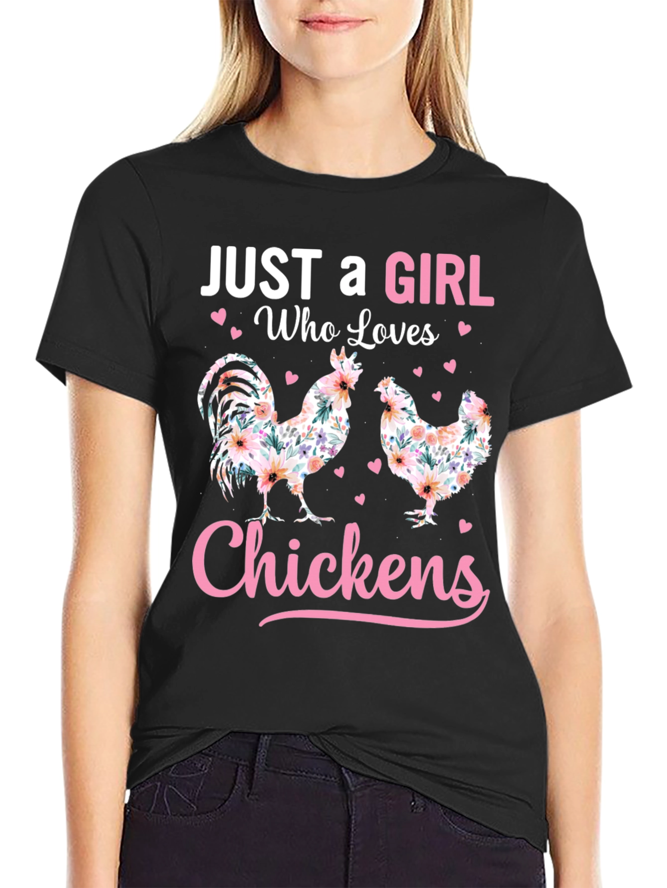 Black Just a Girl Who Loves Chickens T-Shirt view 2
