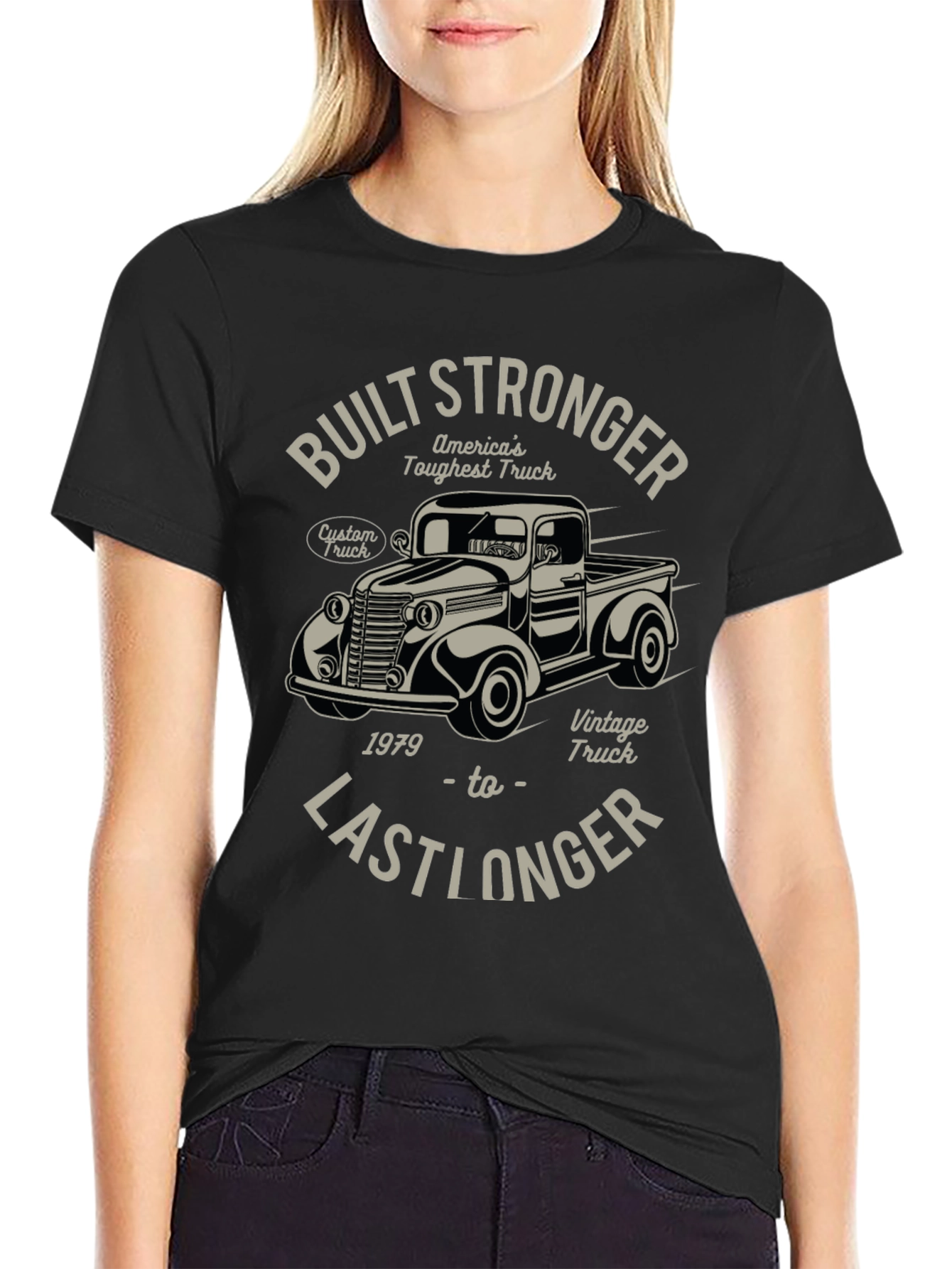 Black Vintage Truck T-Shirt - Built Stronger, Last Longer view 2