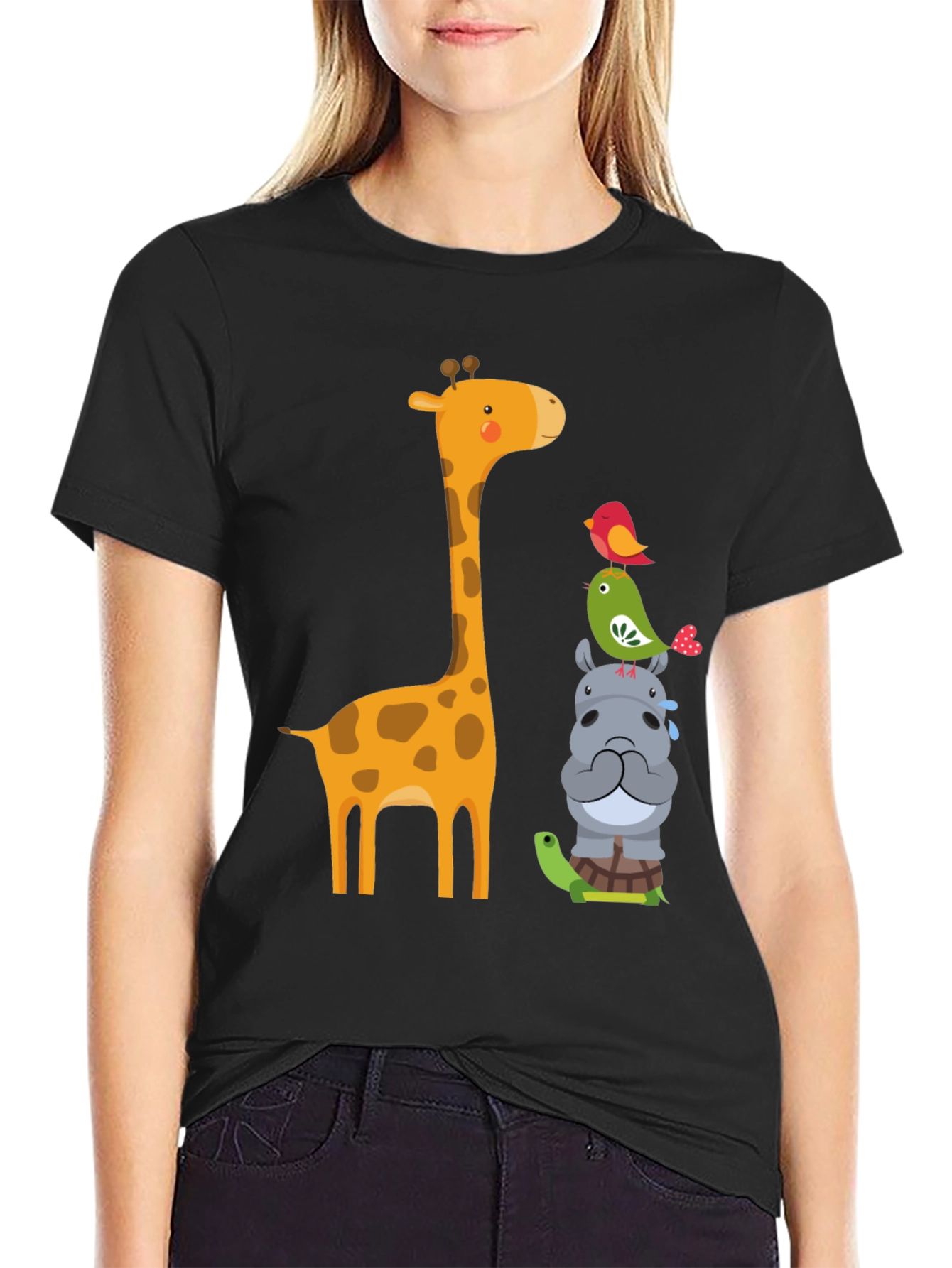 Black Cute Animal Stack T-Shirt view 2
